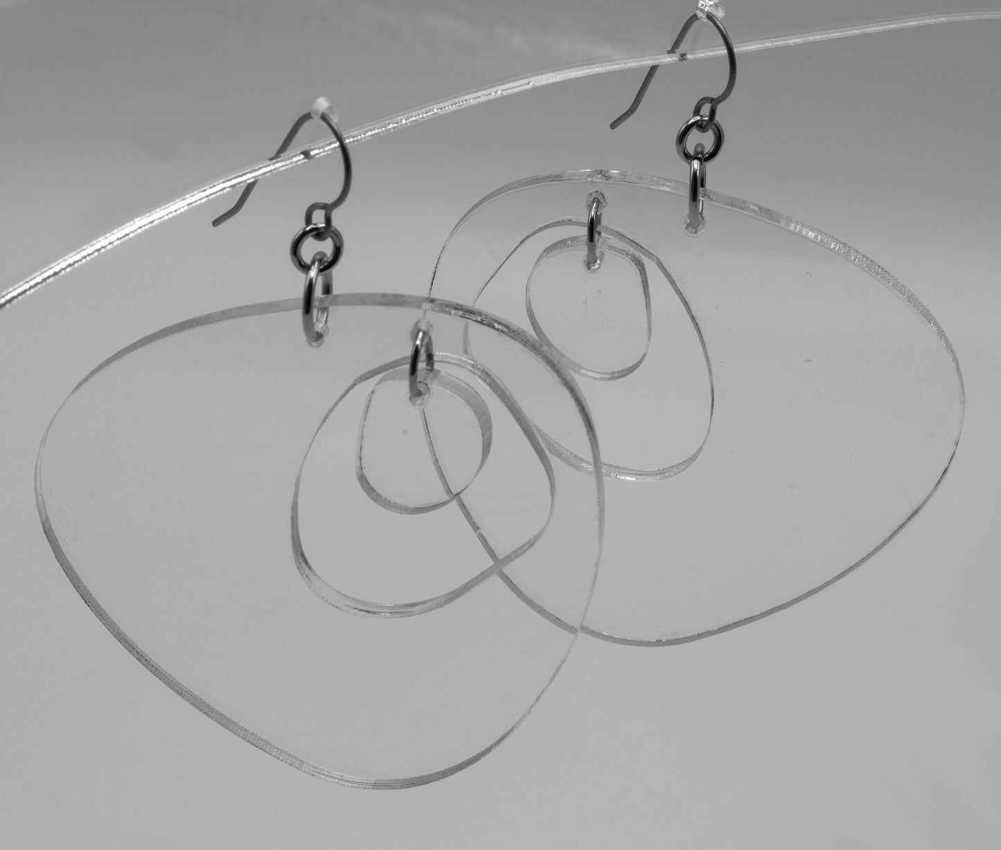 MODular Earrings - Boomerang Statement Earrings in Clear Acrylic by AtomicMobiles.com - retro era inspired mod handmade jewelry