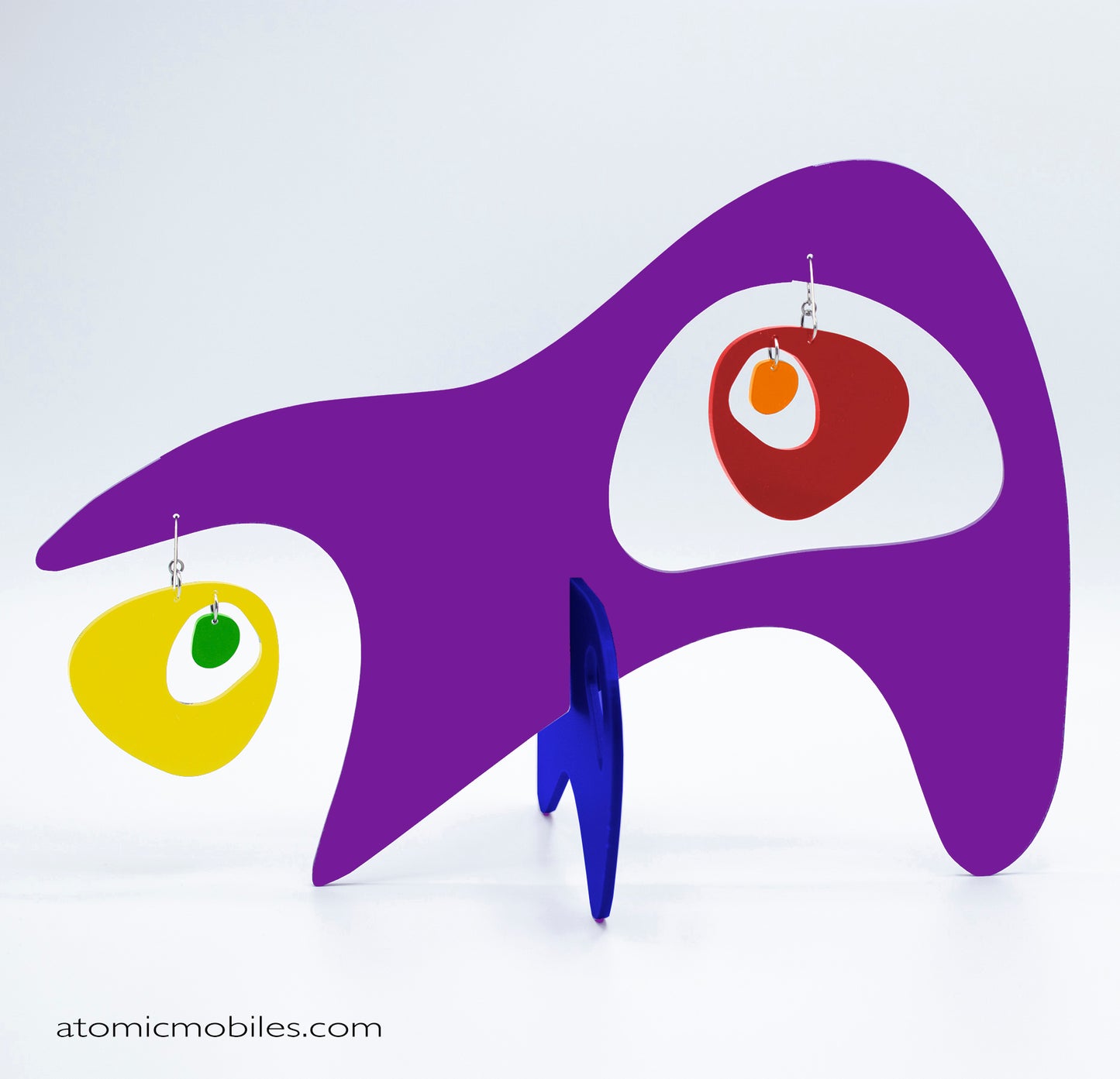 Googie Purple LGBTQ+ Rainbow Pride Modern Art Earrings + Sculptures - kinetic table top stabiles - mobiles by AtomicMobiles.com