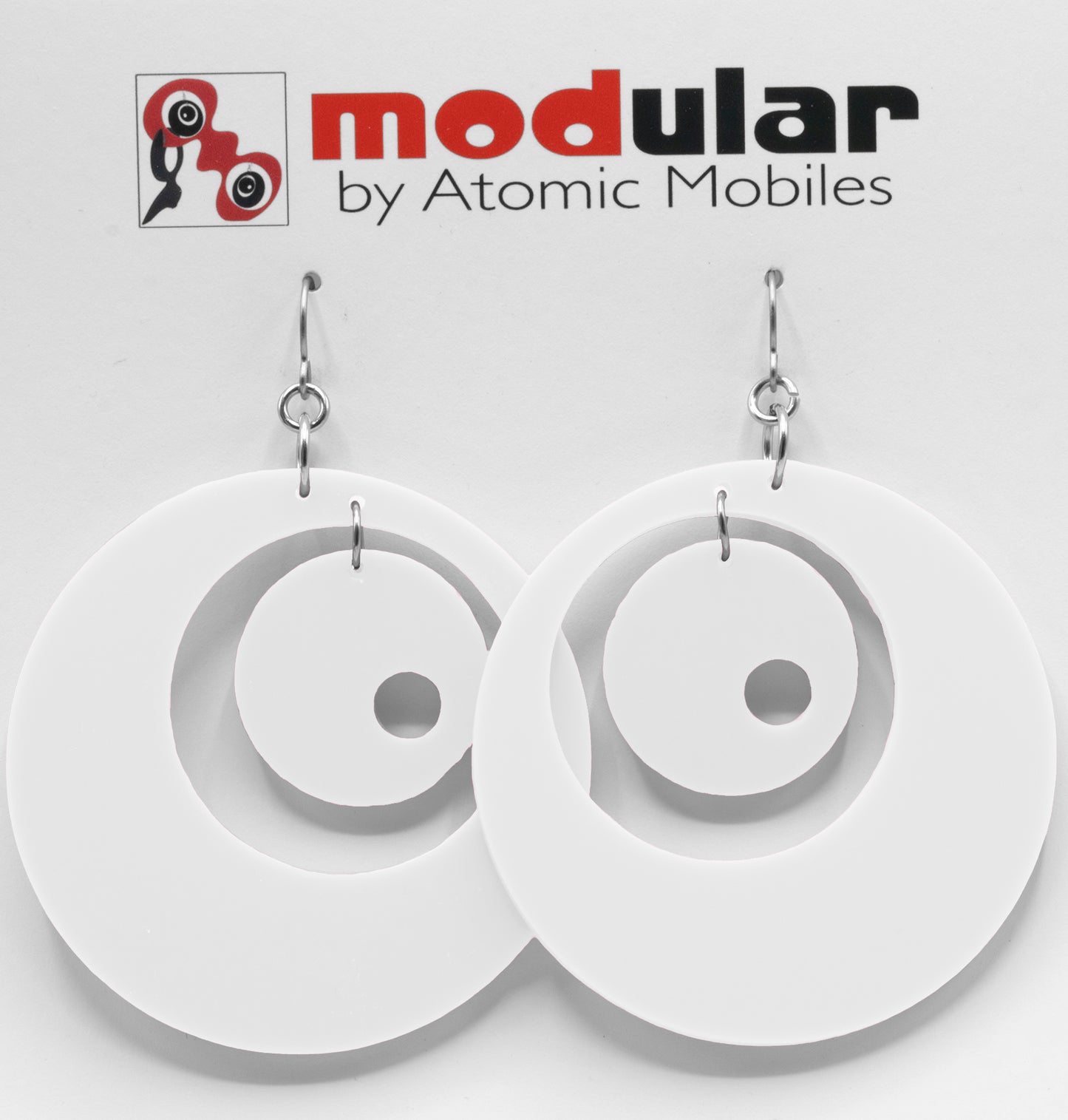 Groovy Statement Earrings in White - space age midcentury retro inspired dangle earrings - handmade jewelry by AtomicMobiles.com