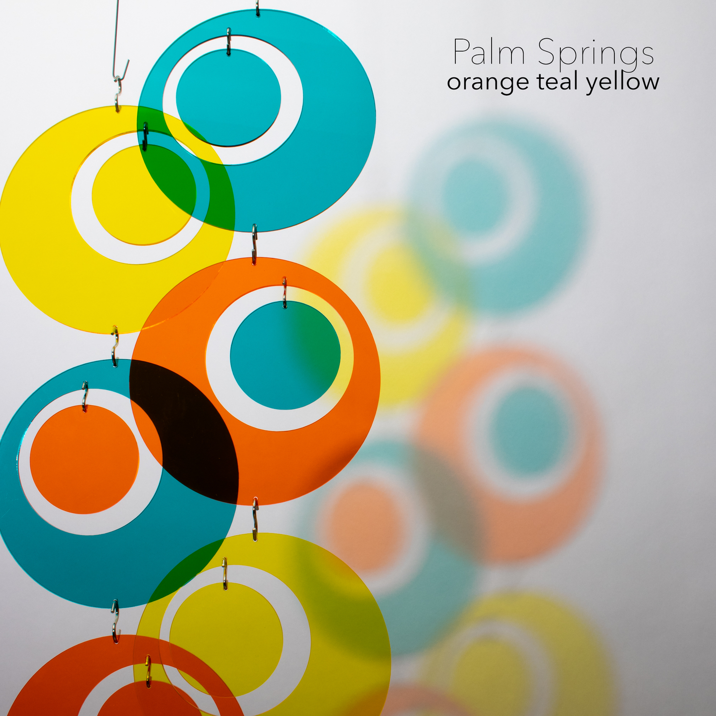 Clear Acrylic DIY Kits - Palm Springs colors of Yellow Teal and Orange Groovy Room Divider, Partition, Wall Art, and Mobiles by AtomicMobiles.com
