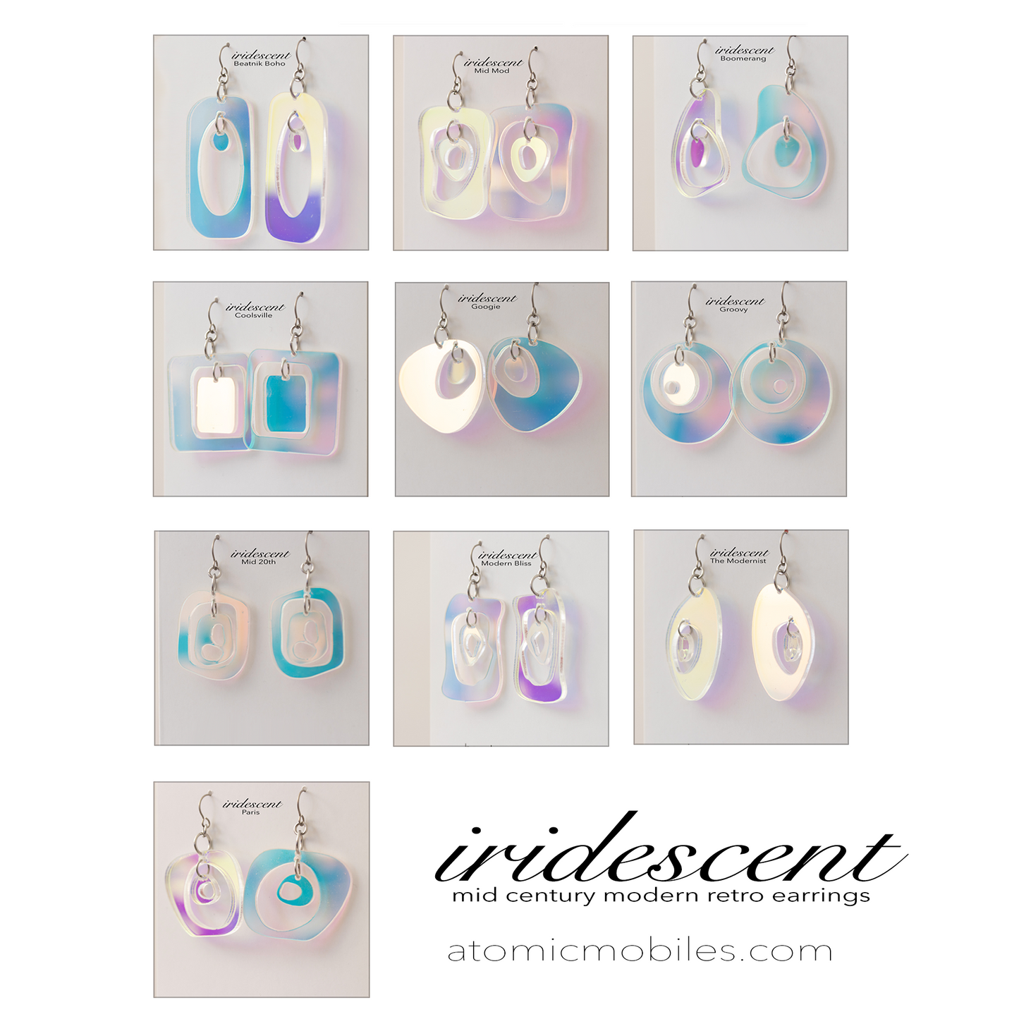 Gorgeous iridescent retro statement earrings - 10 mid century modern styles - by AtomciMobiles.com