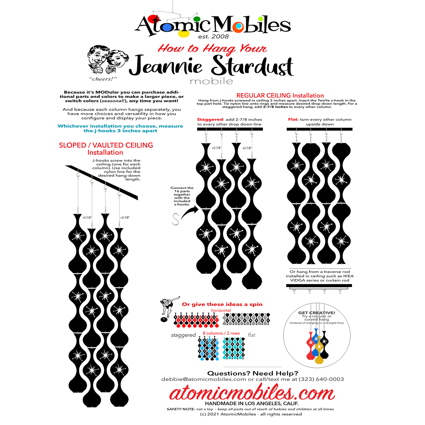 Hanging instructions for Jeannie Stardust hanging art mobile in mid century modern style by AtomicMobiles.com
