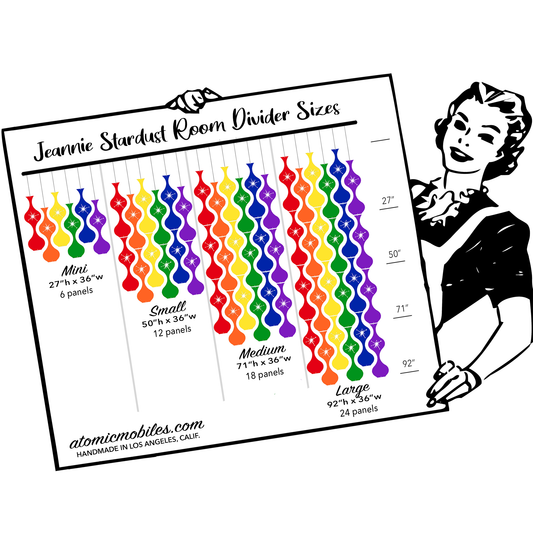 Size Chart for Jeannie Stardust Room Dividers in LGBTQ+ Rainbow Pride Colors by AtomicMobiles.com