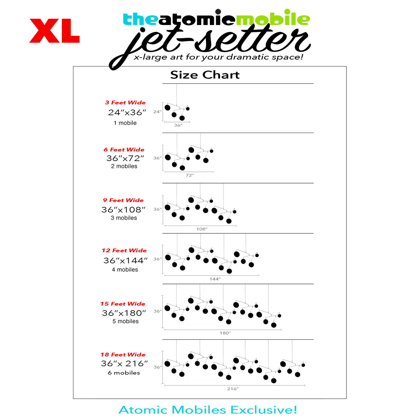 XL Size Chart for The Atomic Mobile XL Jet-Setter Edition by AtomicMobiles.com