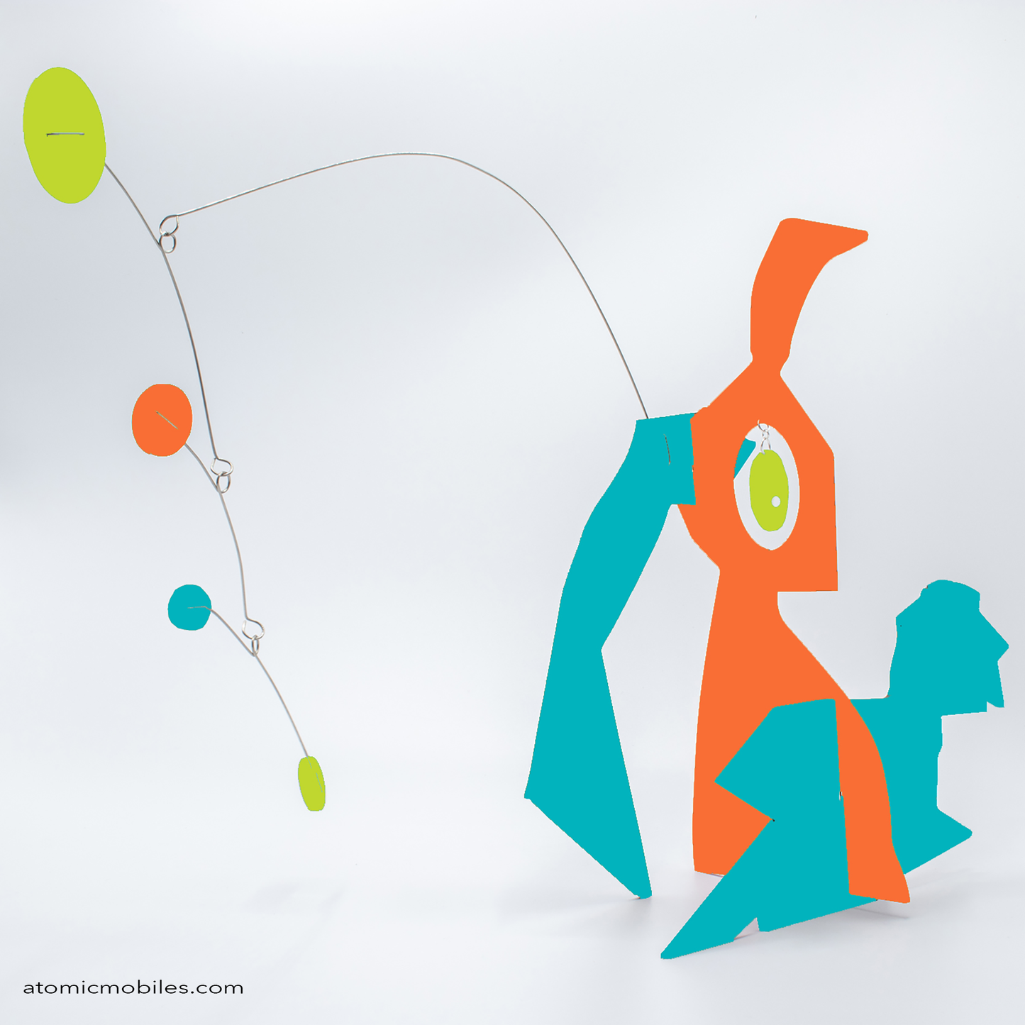 KinetiCats Collection Rabbit in Orange, Aqua, and Lime Green - one of 12 Modern Cute Abstract Animal Art Sculpture Kinetic Stabiles inspired by Dada and mid century modern style art by AtomicMobiles.com