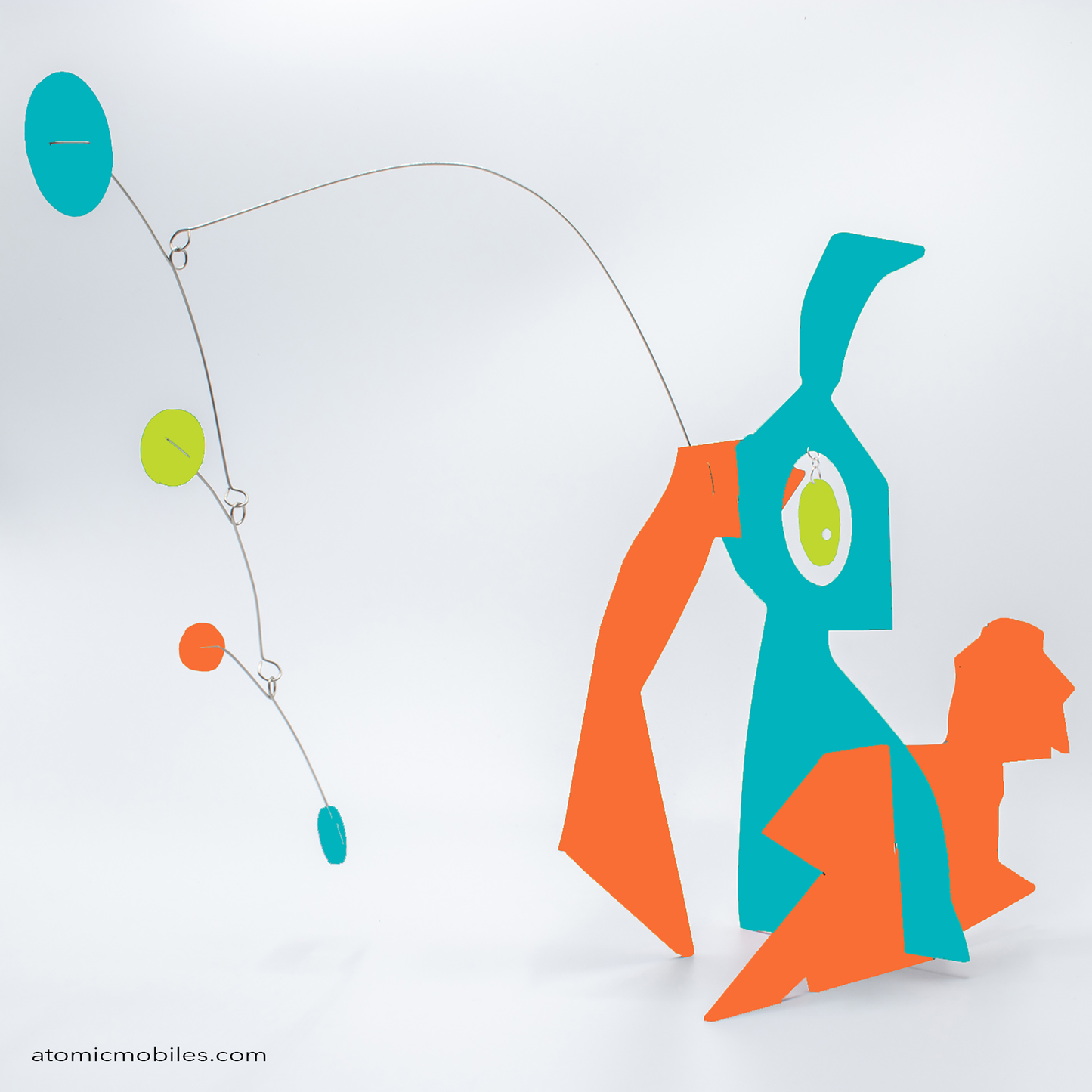 KinetiCats Collection Rabbit in Aqua, Orange and Lime Green - one of 12 Modern Cute Abstract Animal Art Sculpture Kinetic Stabiles inspired by Dada and mid century modern style art by AtomicMobiles.com