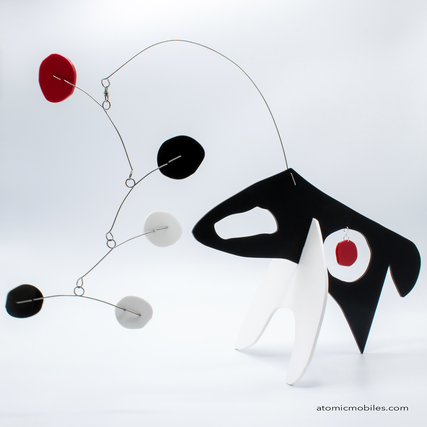 KinetiCats Collection Dog in Black, White, Red - one of 12 Modern Cute Abstract Animal Art Sculpture Kinetic Stabiles inspired by Dada and mid century modern style art by AtomicMobiles.com