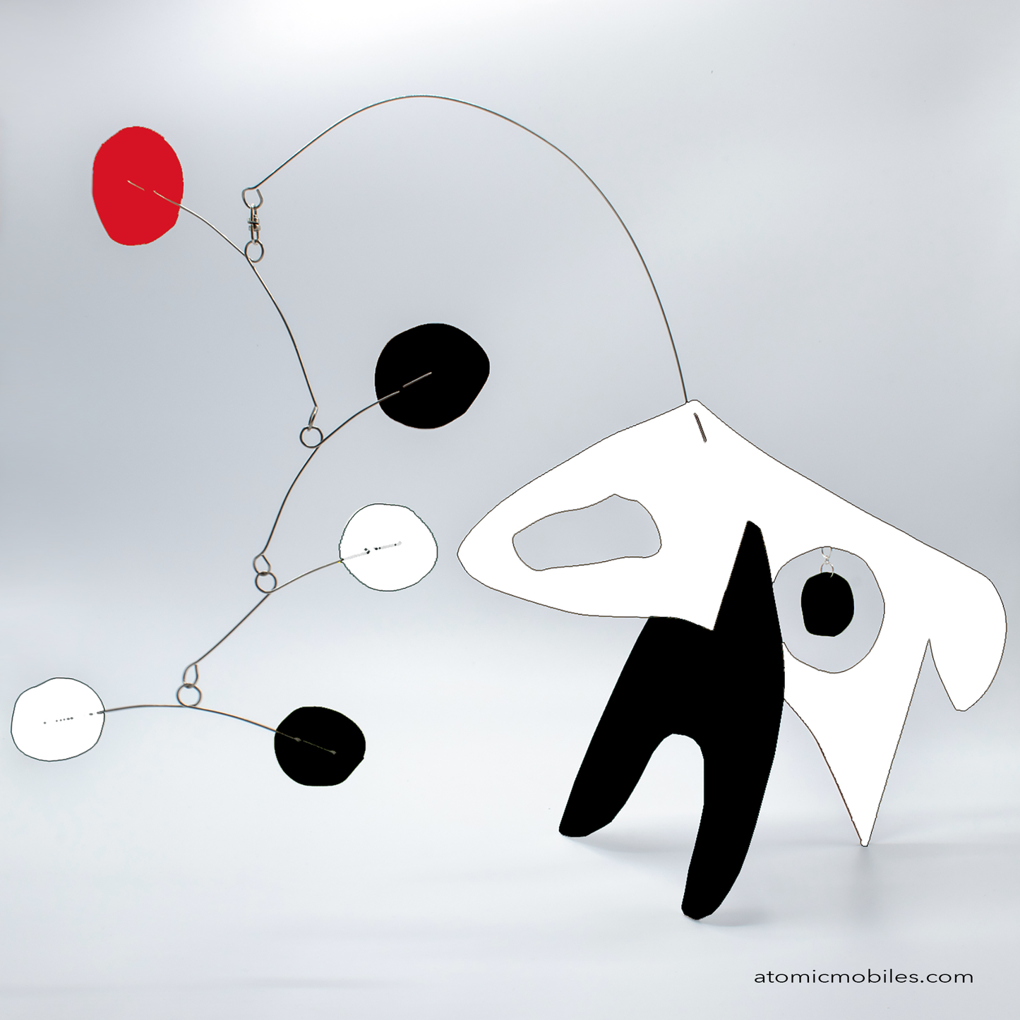 KinetiCats Collection Dog in White Black and Red - one of 12 Modern Cute Abstract Animal Art Sculpture Kinetic Stabiles inspired by Dada and mid century modern style art by AtomicMobiles.com