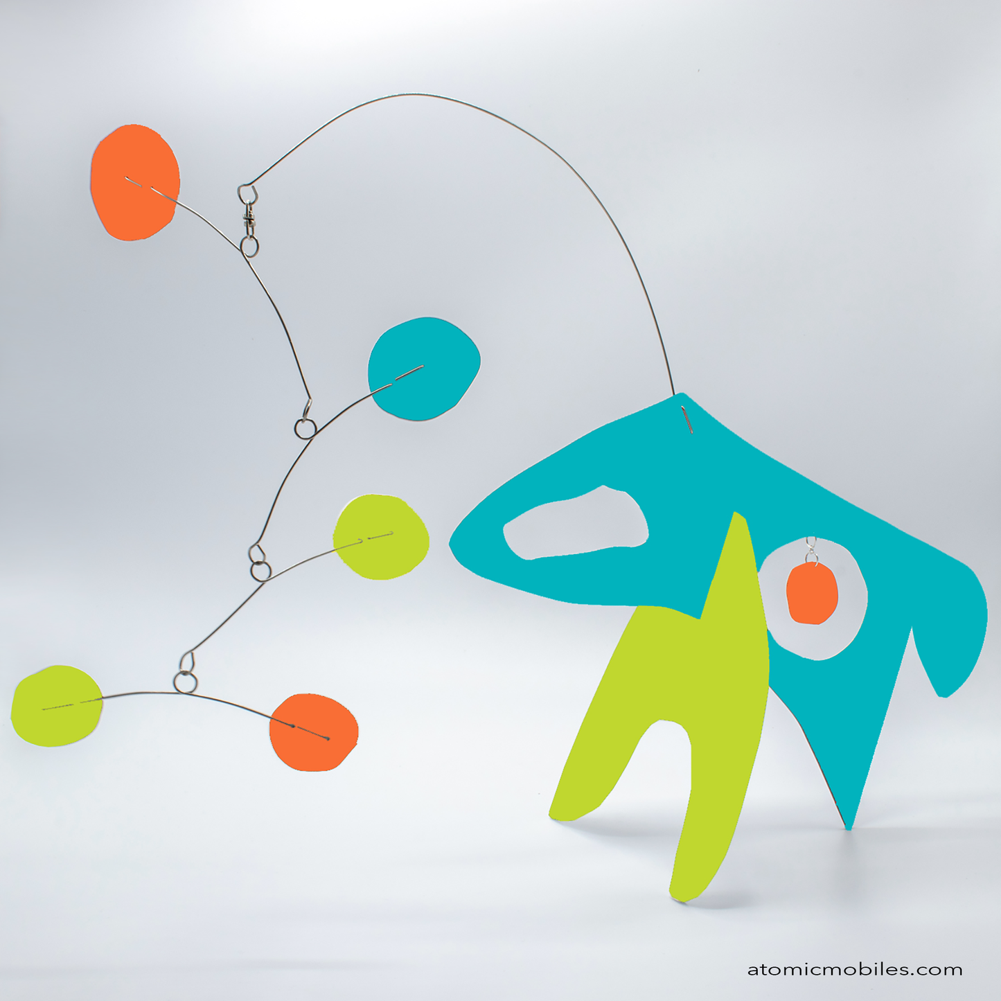 KinetiCats Collection Dog in Aqua, Orange, and Lime Green - one of 12 Modern Cute Abstract Animal Art Sculpture Kinetic Stabiles inspired by Dada and mid century modern style art by AtomicMobiles.com