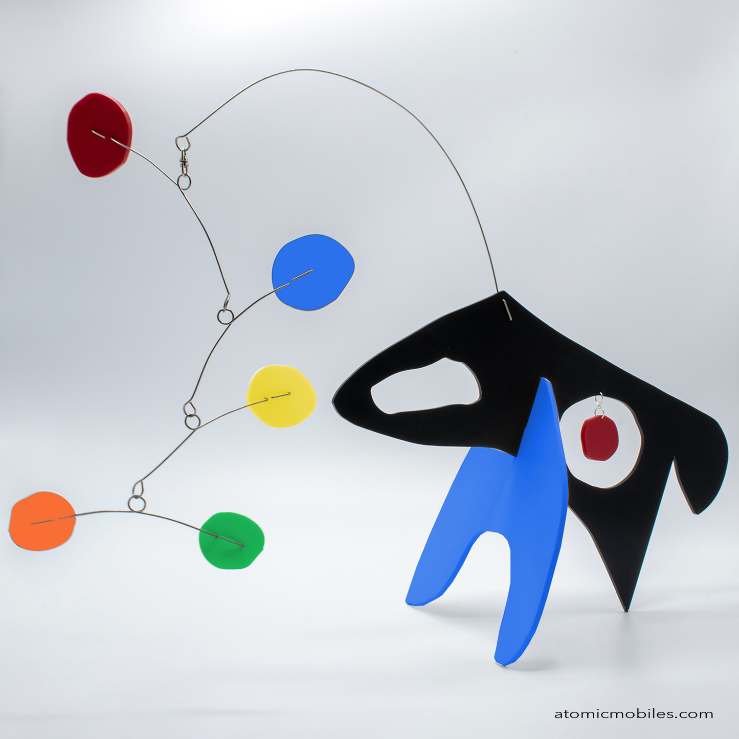 KinetiCats Collection Dog in Black, Blue, Red, Yellow, Green, Orange - one of 12 Modern Cute Abstract Animal Art Sculpture Kinetic Stabiles inspired by Dada and mid century modern style art by AtomicMobiles.com