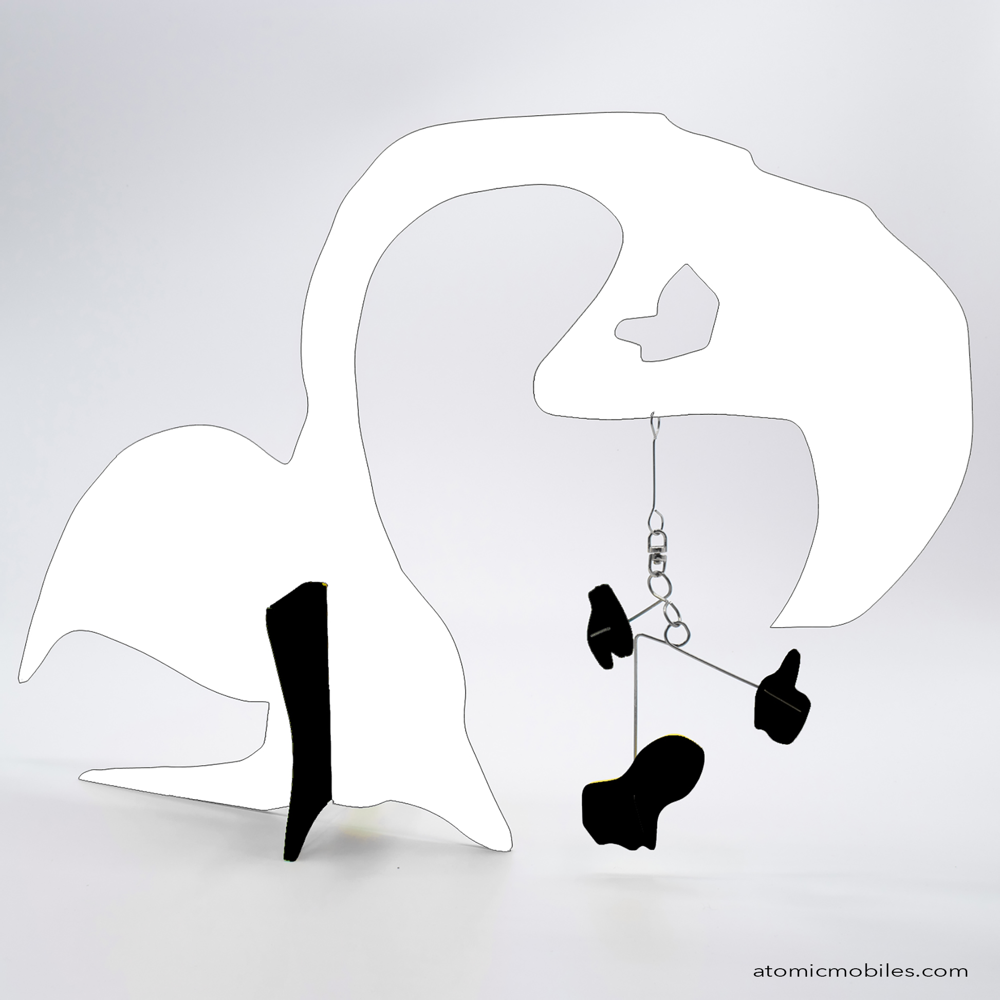 KinetiCats Collection Flamingo in White and Black - one of 12 Modern Cute Abstract Animal Art Sculpture Kinetic Stabiles inspired by Dada and mid century modern style art by AtomicMobiles.com
