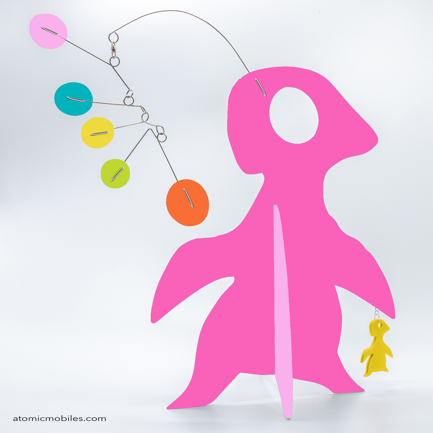 KinetiCats Collection Penguin in Hot Pink, Pink, Orange, Yellow, Aqua, Lime - one of 12 Modern Cute Abstract Animal Art Sculpture Kinetic Stabiles inspired by Dada and mid century modern style art by AtomicMobiles.com