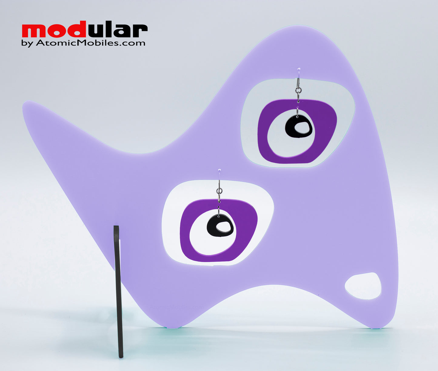 Handmade Paris retro mid century style earrings and stabile kinetic modern art sculpture in Lavender by AtomicMobiles.com