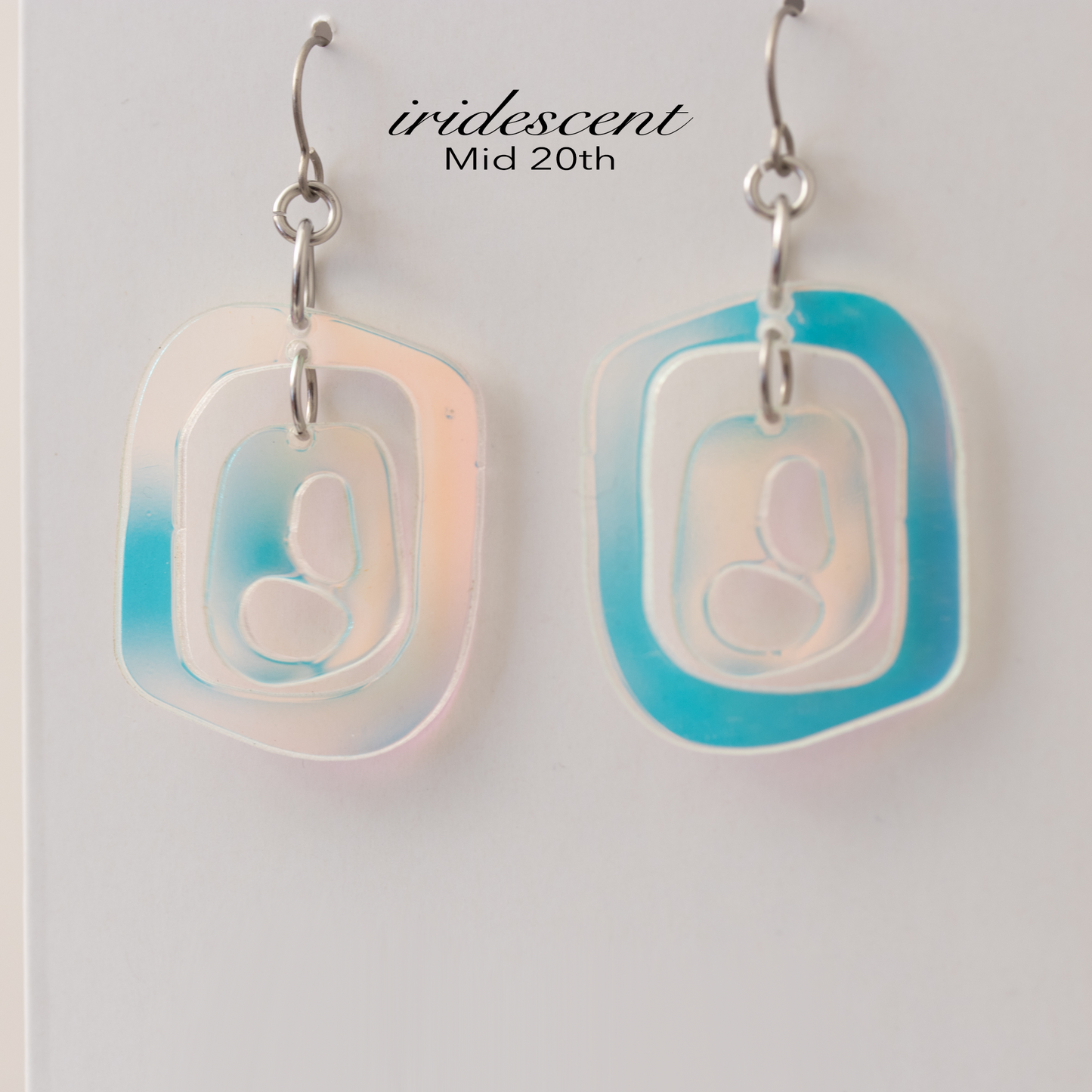 Gorgeous color changing iridescent Mid 20th retro mid century modern statement earrings in two sizes by AtomicMobiles.com