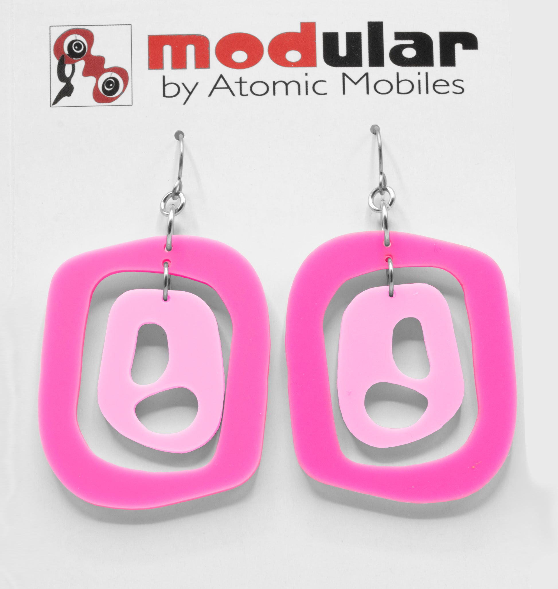 MODular Earrings - Mid 20th Statement Earrings in Hot Pink by AtomicMobiles.com - retro era mod handmade jewelry