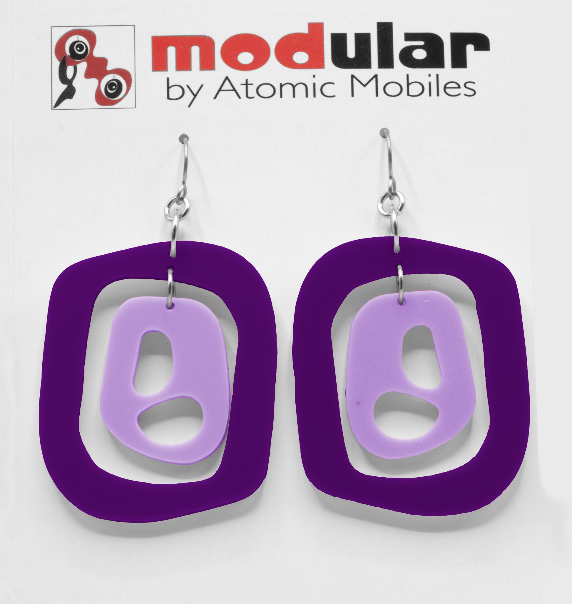 MODular Earrings - Mid 20th Statement Earrings in Purple by AtomicMobiles.com - retro era mod handmade jewelry