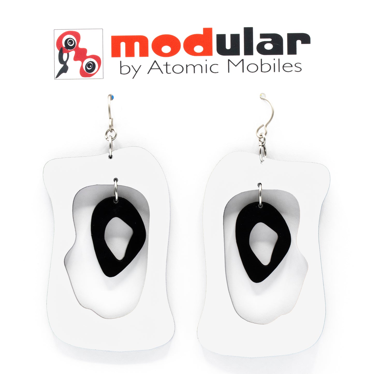 MODular Earrings - Modern Bliss Statement Earrings in White and Black by AtomicMobiles.com - retro era inspired mod handmade jewelry