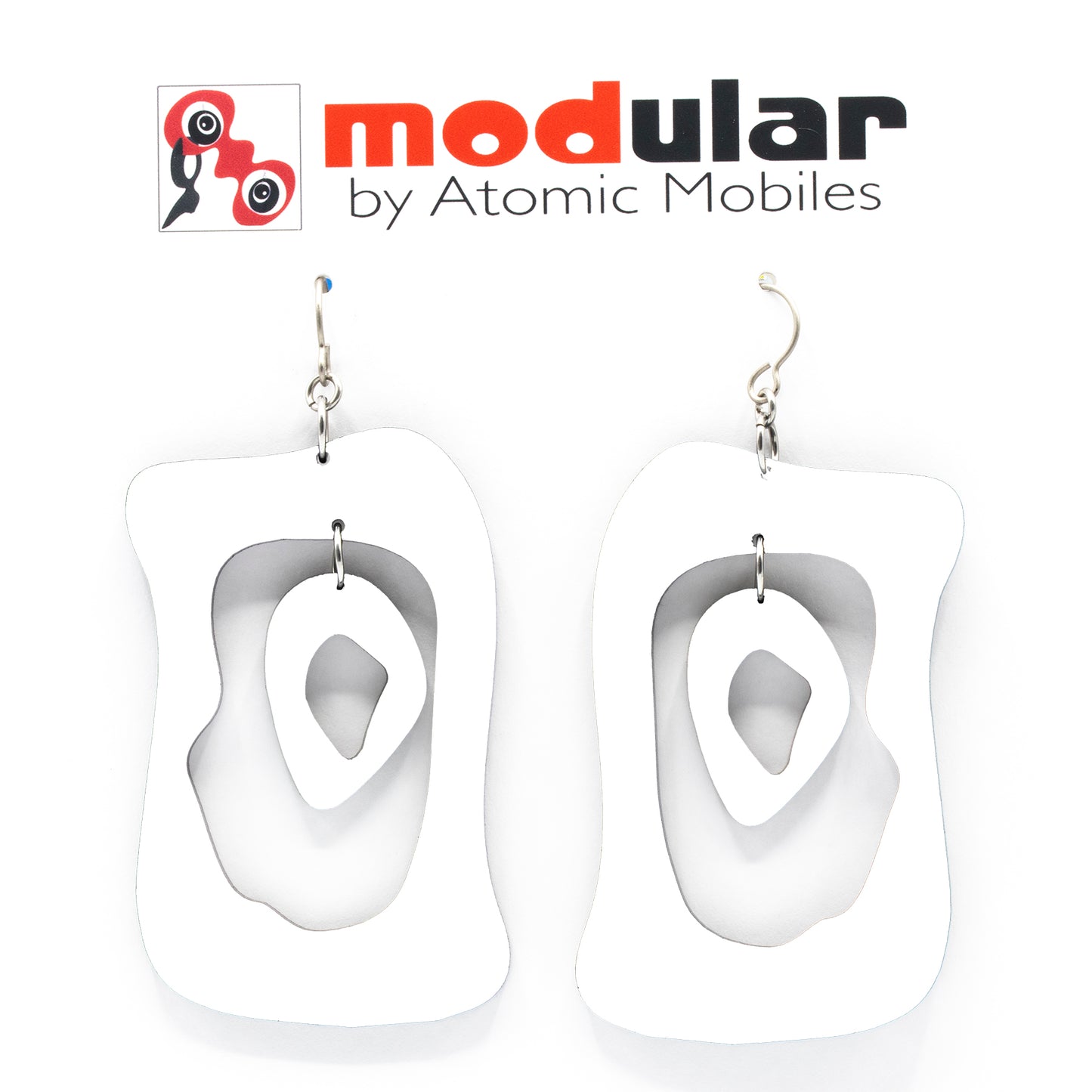 MODular Earrings - Modern Bliss Statement Earrings in White by AtomicMobiles.com - retro era inspired mod handmade jewelry