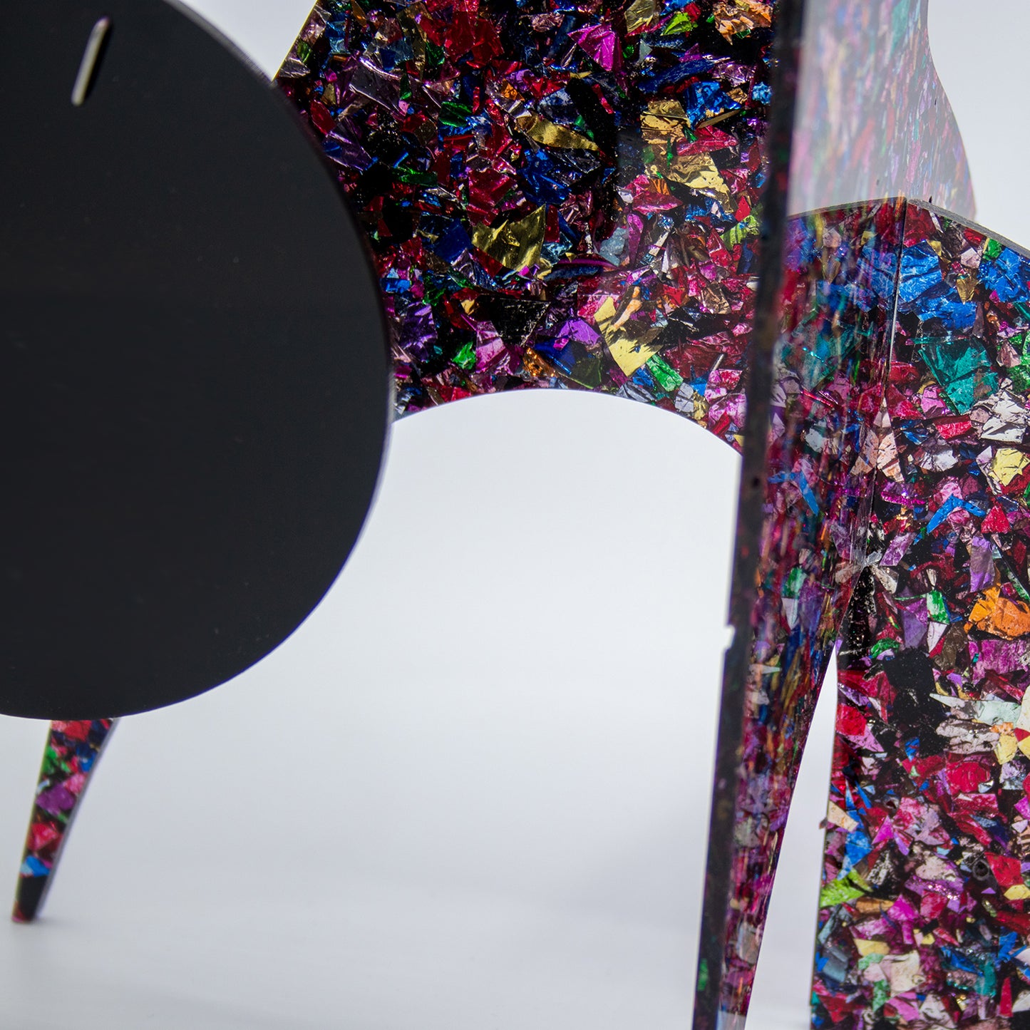Moderne Exotics Stabile - bold multi color embedded foil closeup - table top mobiles by AtomicMobiles.com