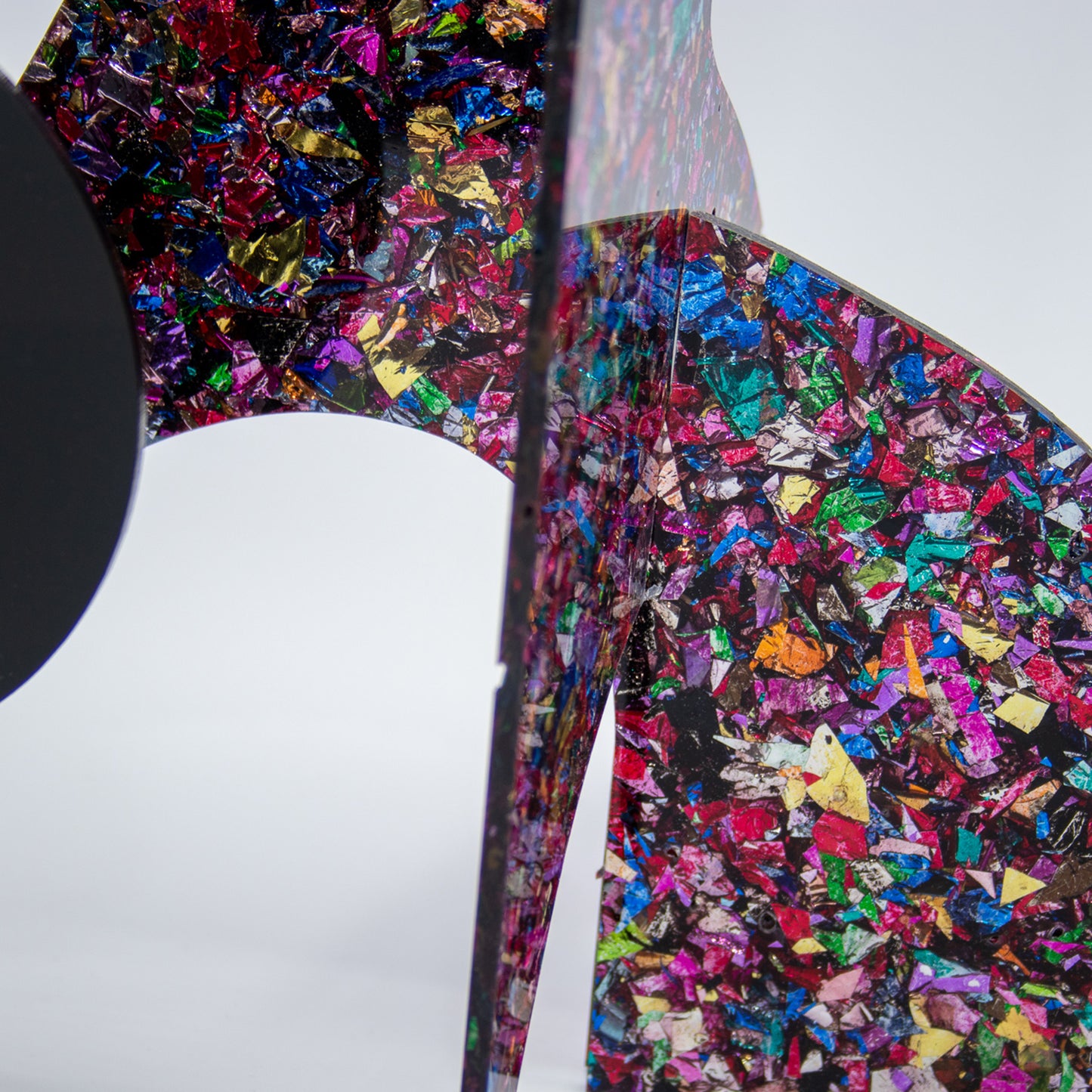 Moderne Exotics Stabile - closeup of bold multi color embedded foil - table top mobiles by AtomicMobiles.com