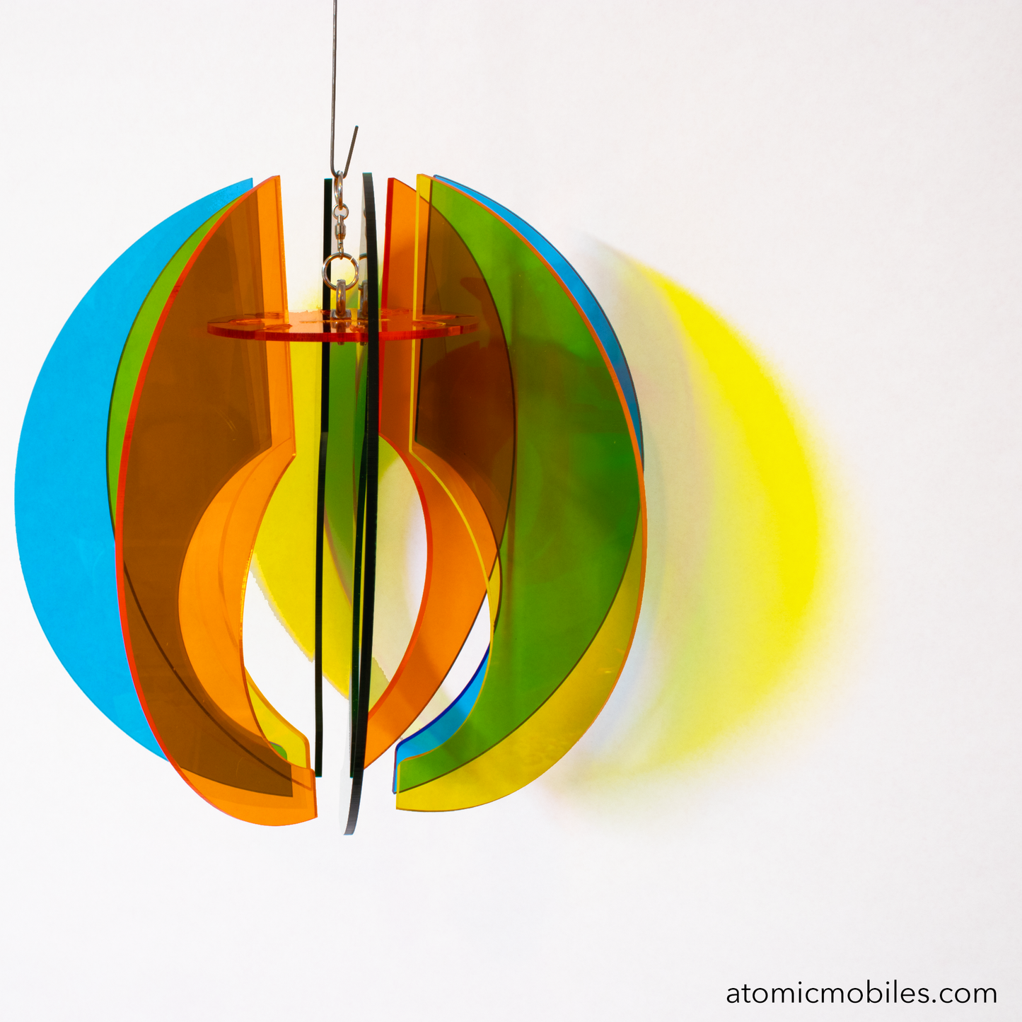 Beautiful Sphere Space Age RotaMobile by AtomicMobiles.com in Orange, Yellow, Green, and Blue clear acrylic