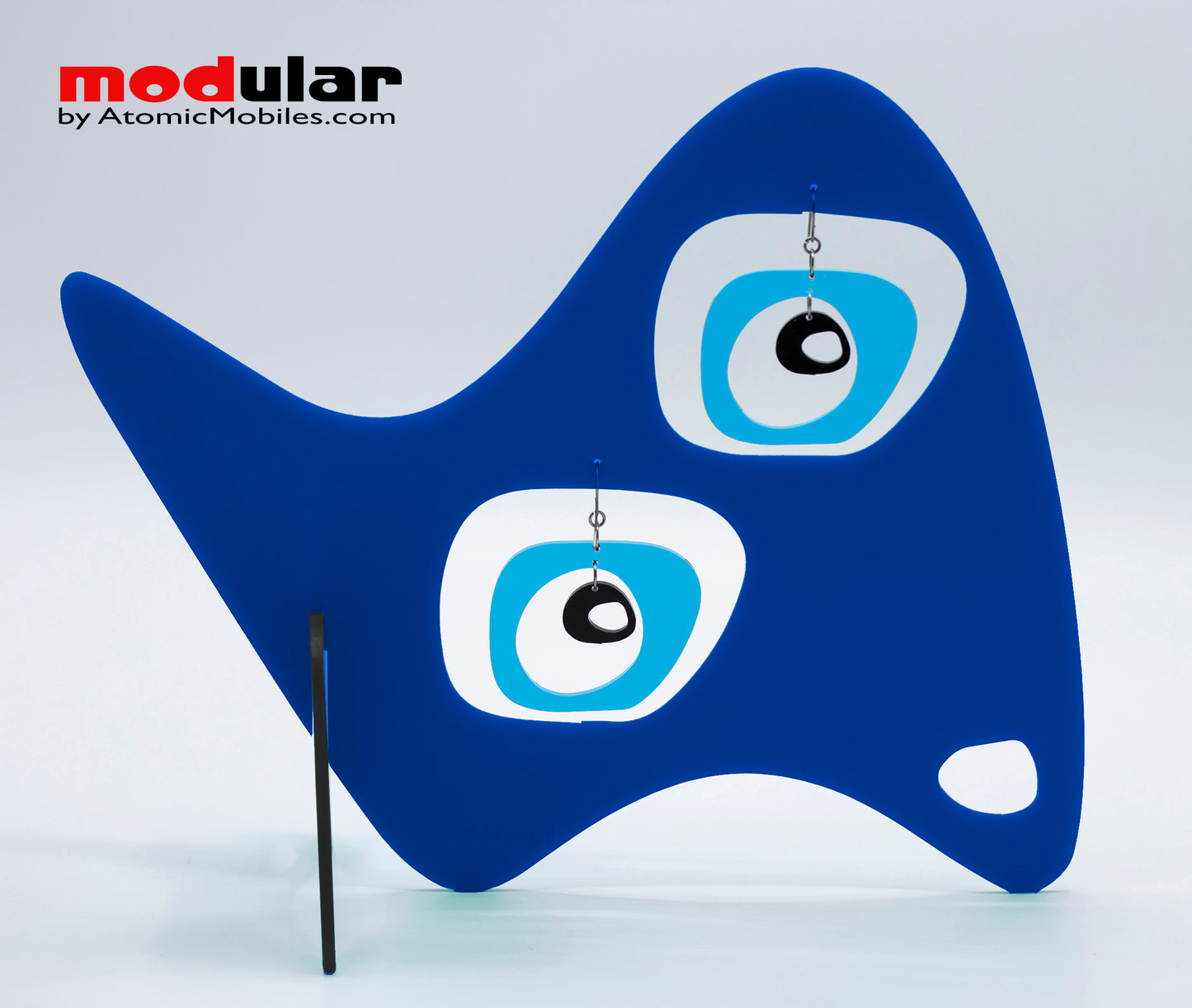 Handmade Paris retro mid century style earrings and stabile kinetic modern art sculpture in Navy Blue and Black by AtomicMobiles.com
