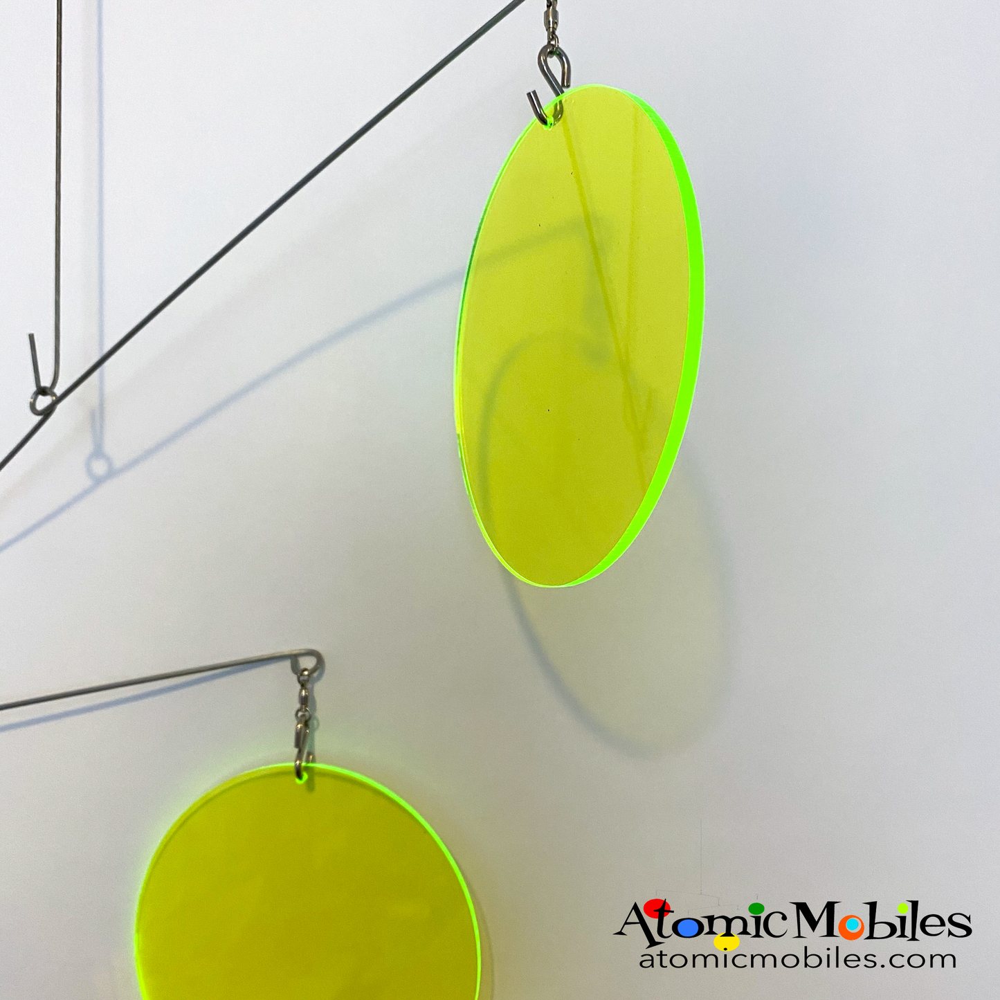 Neon Fluorescent Lime Green Atomic Mobile - hanging modern kinetic art mobiles by AtomicMobiles.com