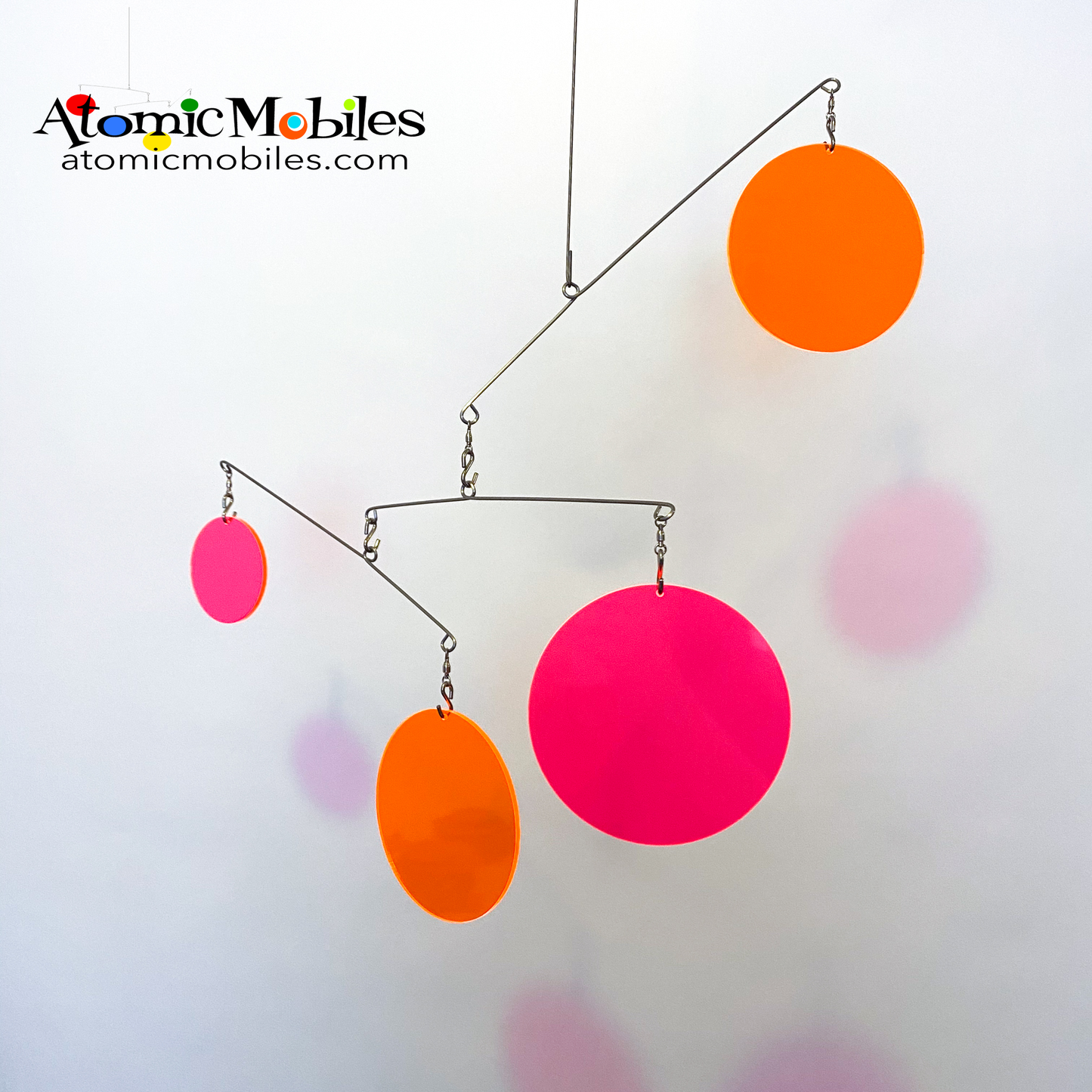 Neon Fluorescent Retro Hot Pink and Orange Atomic Mobile -  hanging modern kinetic art mobiles by AtomicMobiles.com