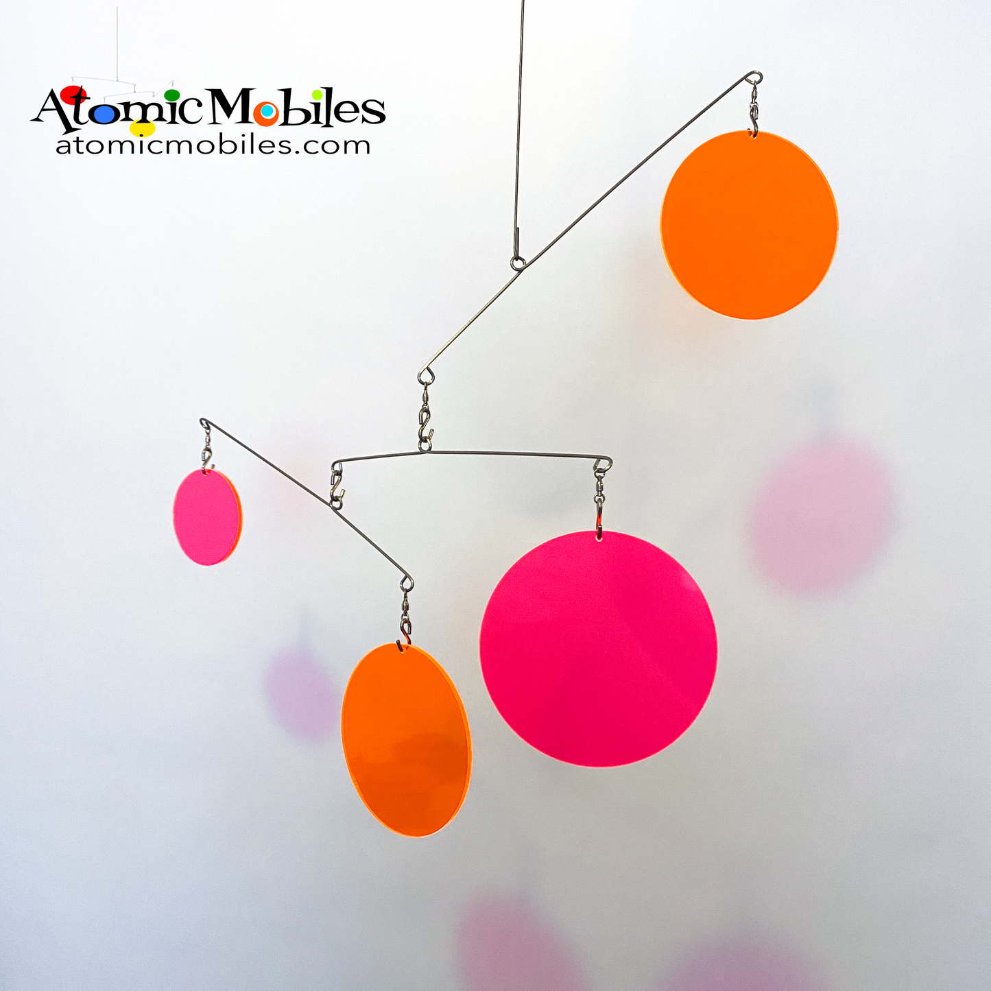 Neon Fluorescent Retro Hot Pink and Orange Atomic Mobile - hanging modern kinetic art mobiles by AtomicMobiles.com