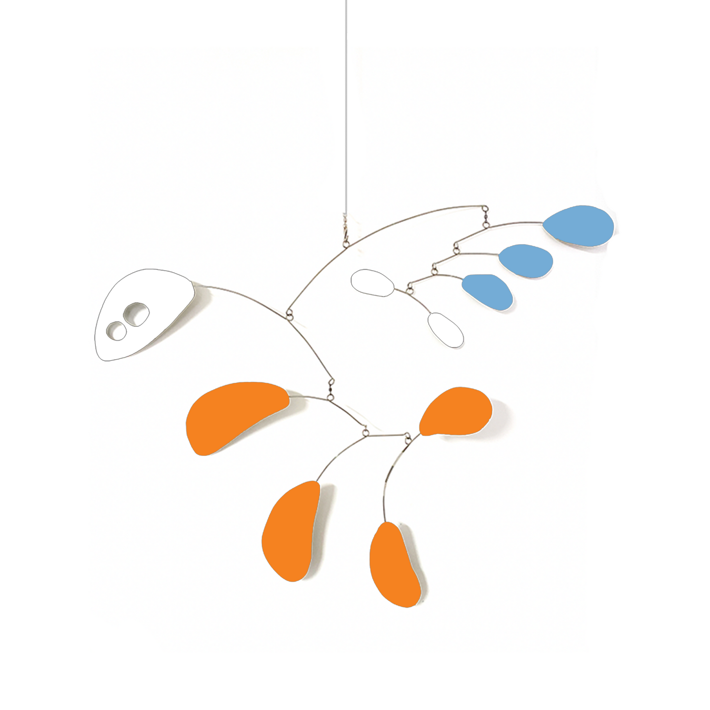 ModCat Mid Century Modern Kinetic Hanging Art Mobile in Palm Springs inspired colors of Orange, Periwinkle Blue and White by AtomicMobiles.com