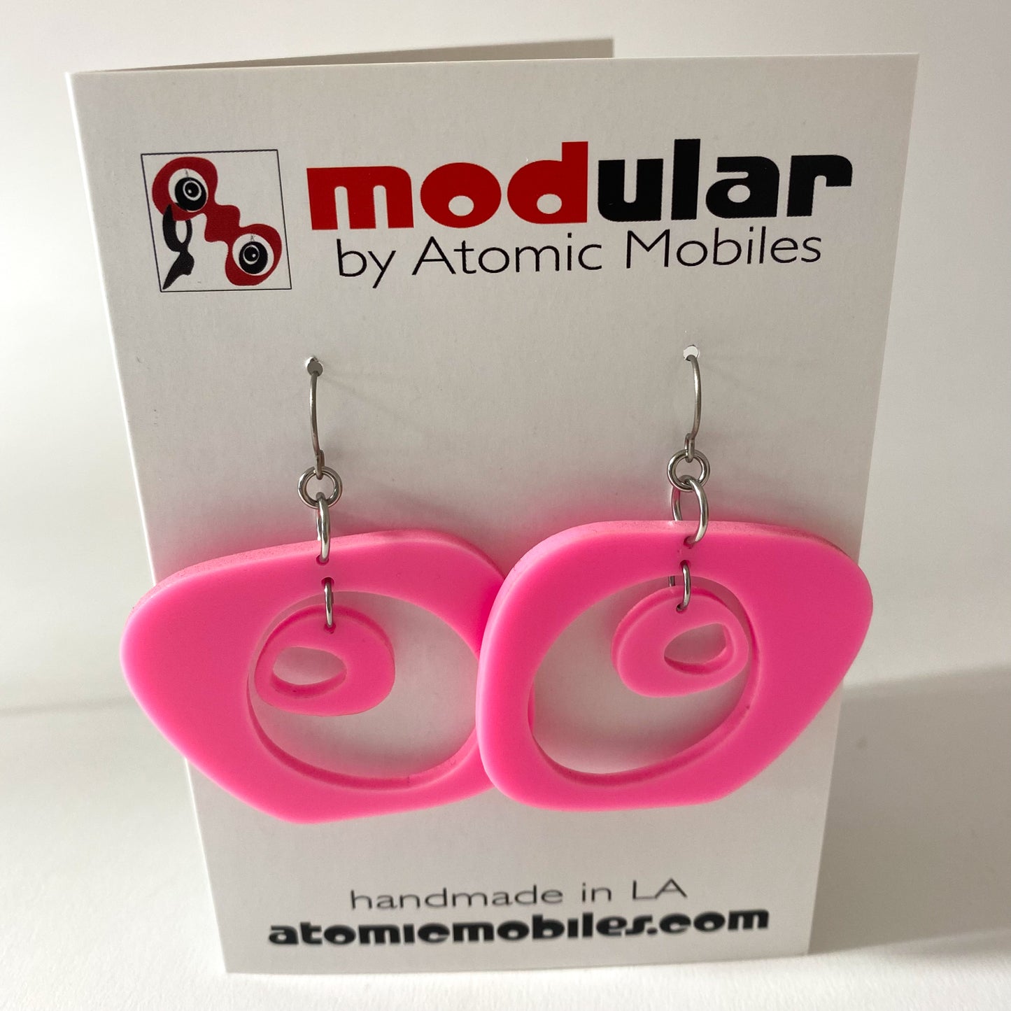 Pink Paris Earrings - retro mid century modern earrings in pink acrylic by AtomicMobiles.com