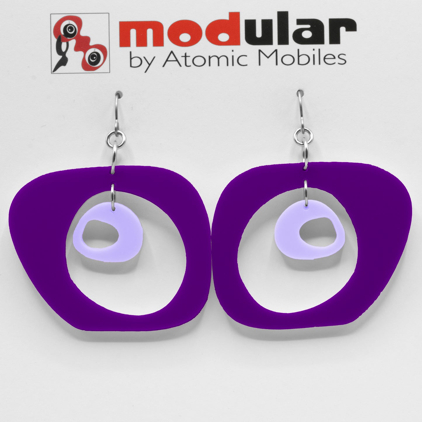 MODular Earrings - Paris Statement Earrings in Purple by AtomicMobiles.com - retro era inspired mod handmade jewelry