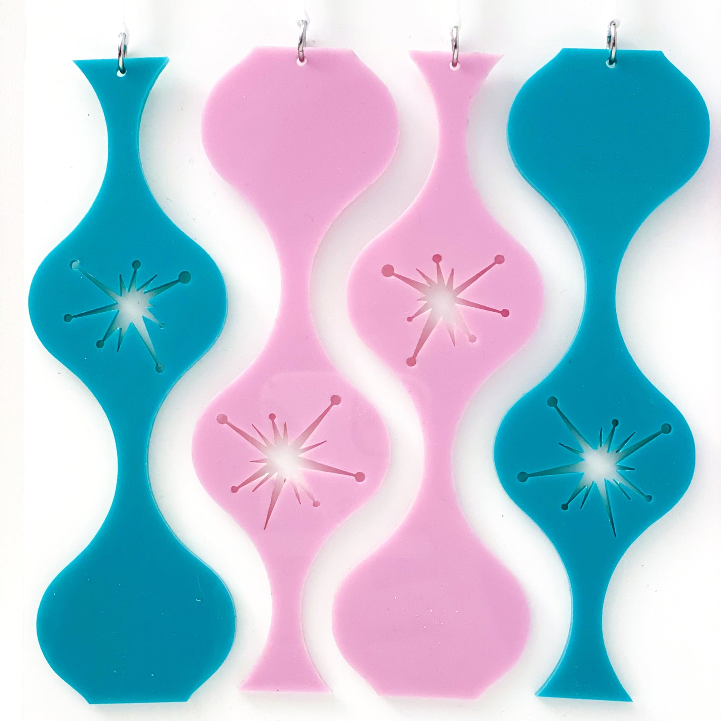 Retro Mid Century Modern Christmas Ornaments in Pink and Aqua by AtomicMobiles.com