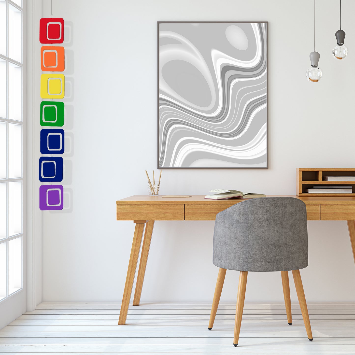 Rainbow Vertical Hanging Art Mobile in Home Office desk by AtomicMobiles.com