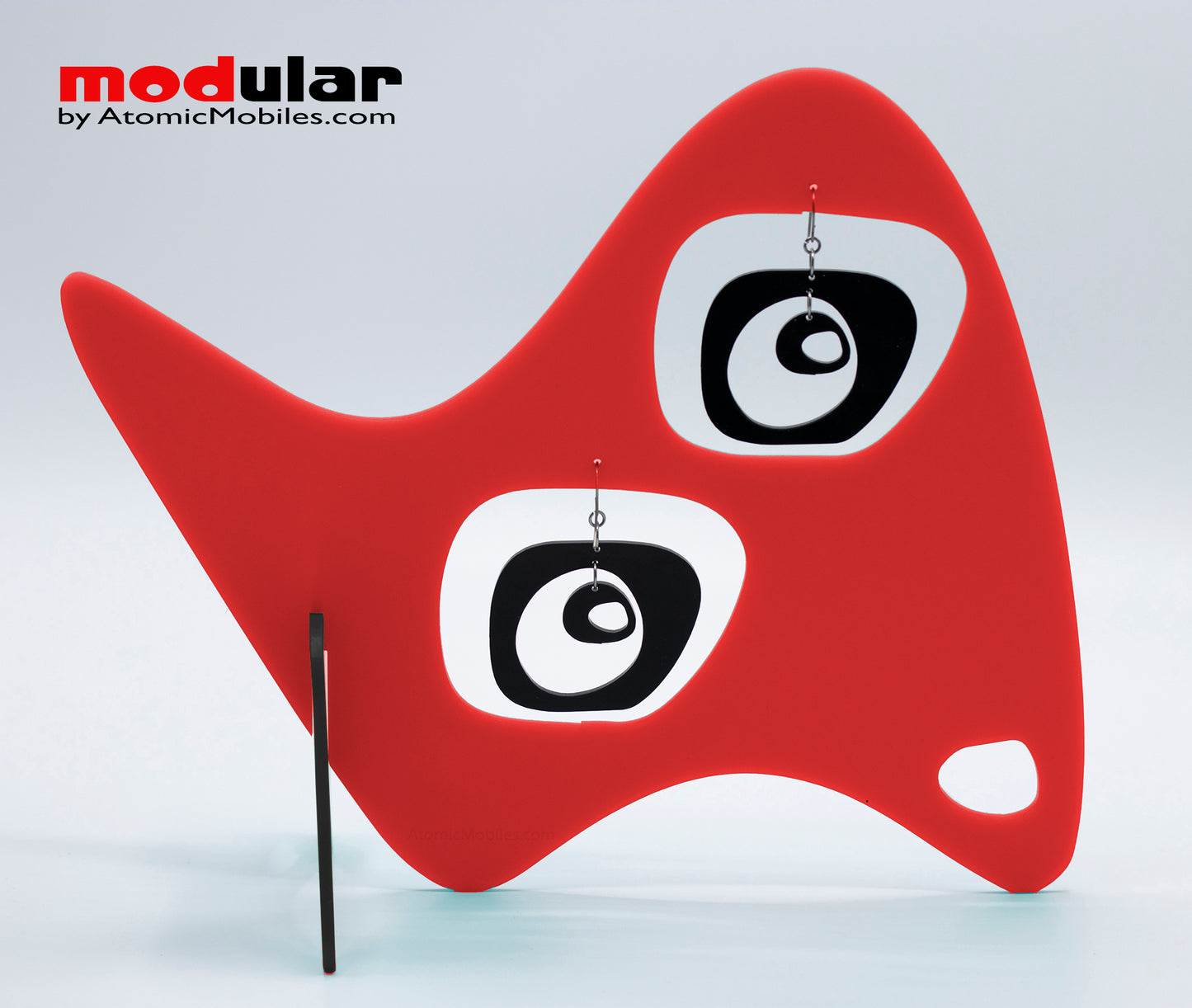 Handmade Paris retro mid century style earrings and stabile kinetic modern art sculpture in Red and Black by AtomicMobiles.com