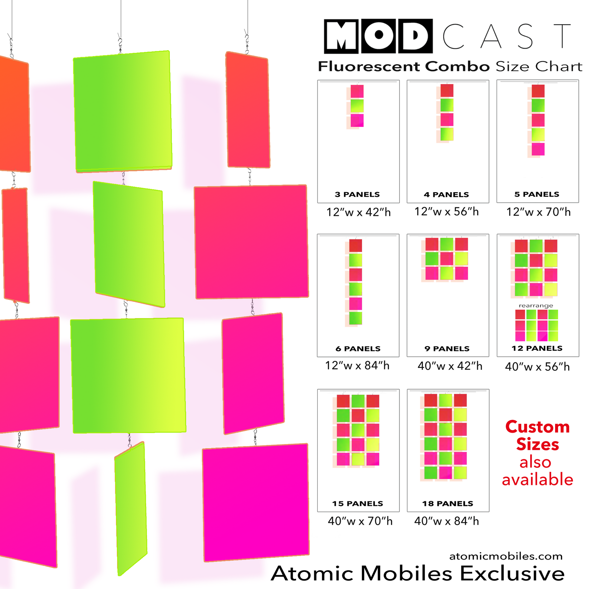 Fluorescent Combo in Hot Pink  and Lime Green MODcast mid century modern inspired hanging art mobiles by AtomicMobiles.com