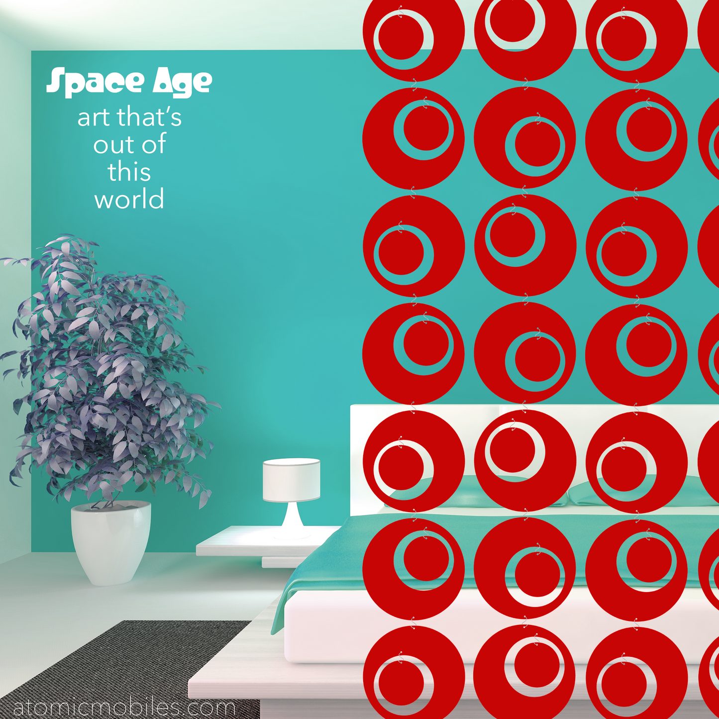 Red XL Groovy Retro Room Divider in aqua blue mod fantasy bedroom - mid century modern room divider by AtomicMobiles.com