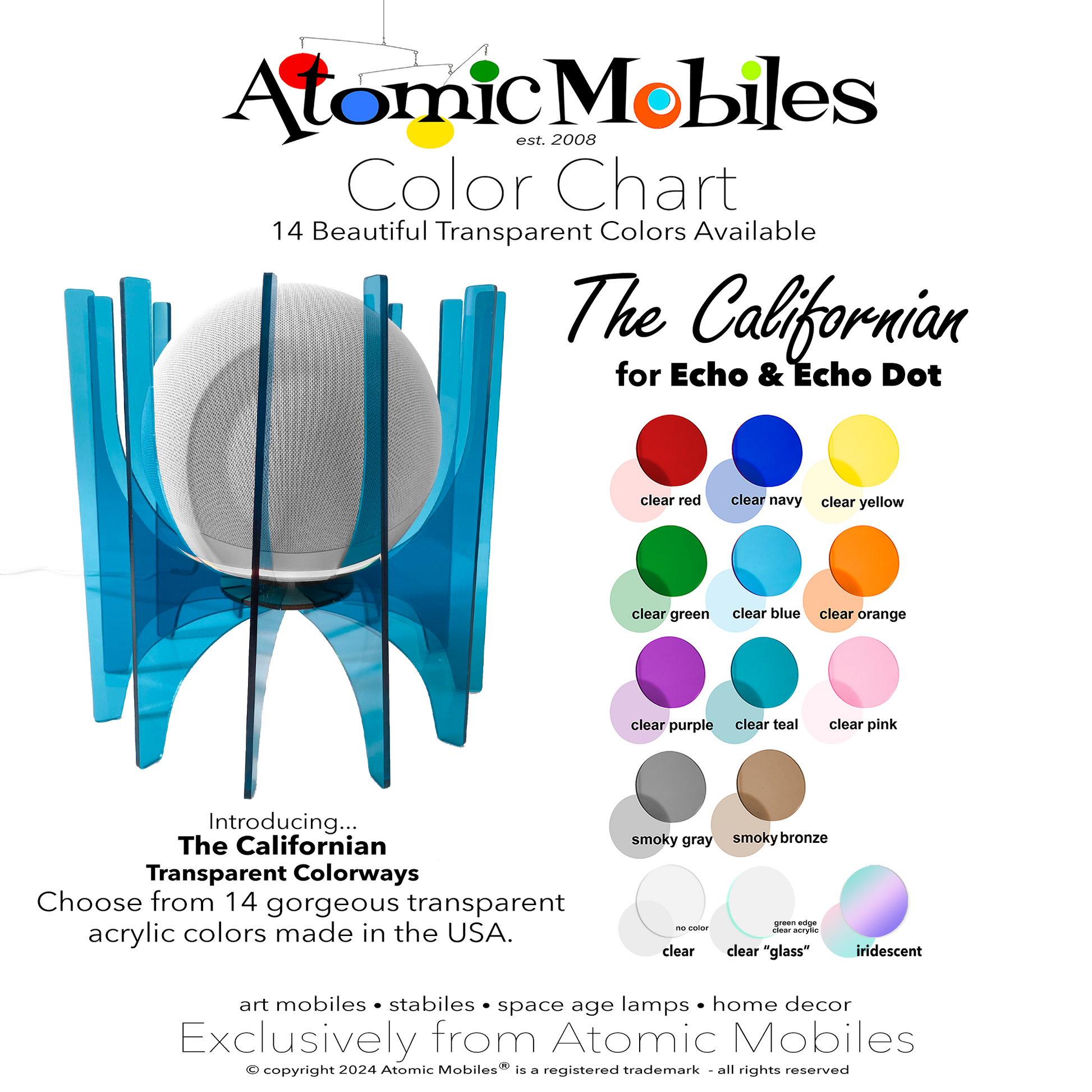 Color Chart for The Californian Echo Dot 5th Gen and Echo 4th Gen Stand by AtomicMobiles.com