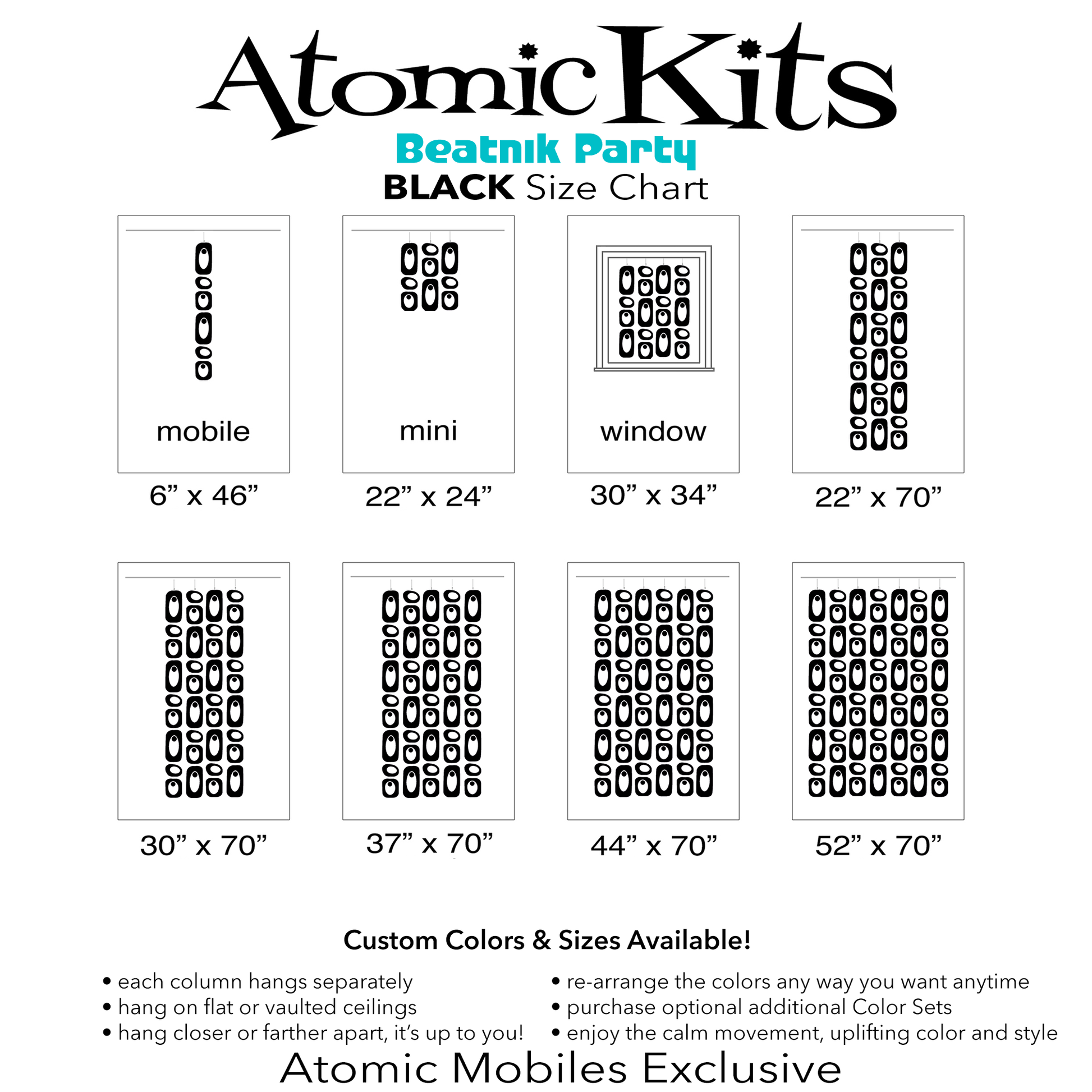 Beatnik Party in Black - Atomic Room Divider Screen Kit in mid century modern style by AtomicMobiles.com
