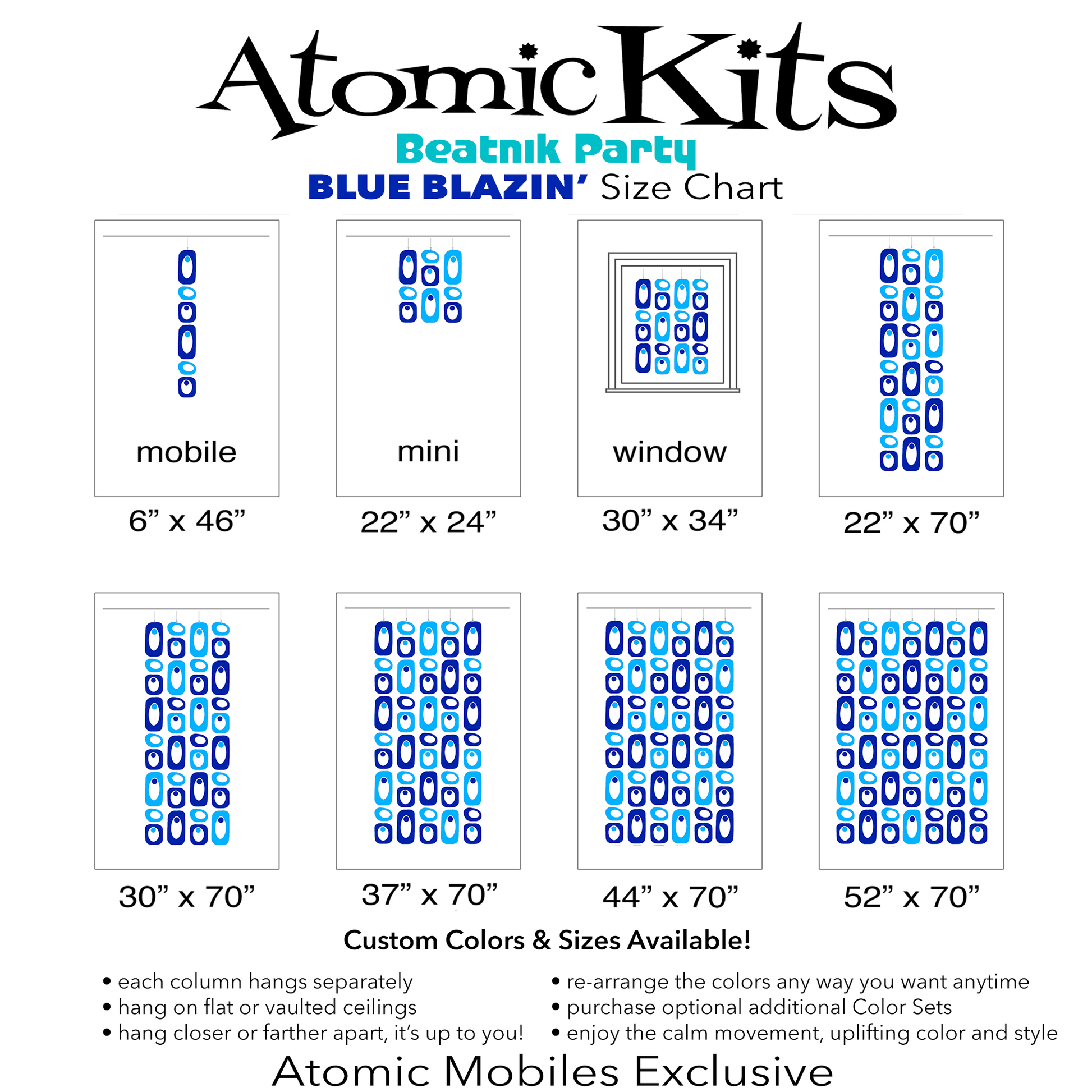 Beatnik Party in Blue Blazin' Colors of Blue and Navy Blue - Atomic  Room Divider Screen Kit in mid century modern style by AtomicMobiles.com