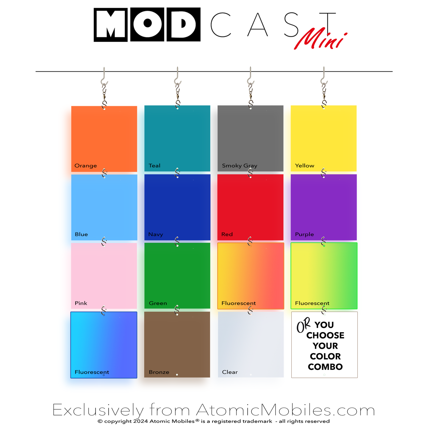 MODcast MINI squares in 16 color choices and you can choose your own - 6x6 inch squares for mid century modern style home decor by AtomicMobiles.com