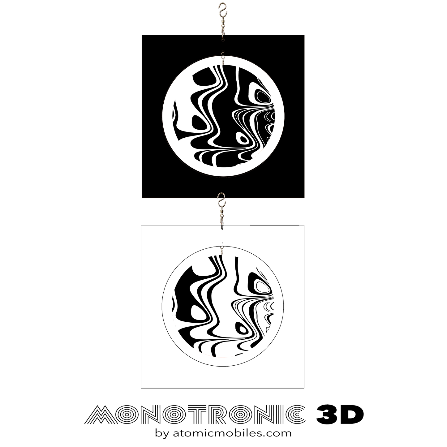 Groovy MONOTRONIC 3D 2 Panel Retro Black and White acrylic plexiglass kinetic hanging art in 1970s style by AtomicMobiles.com