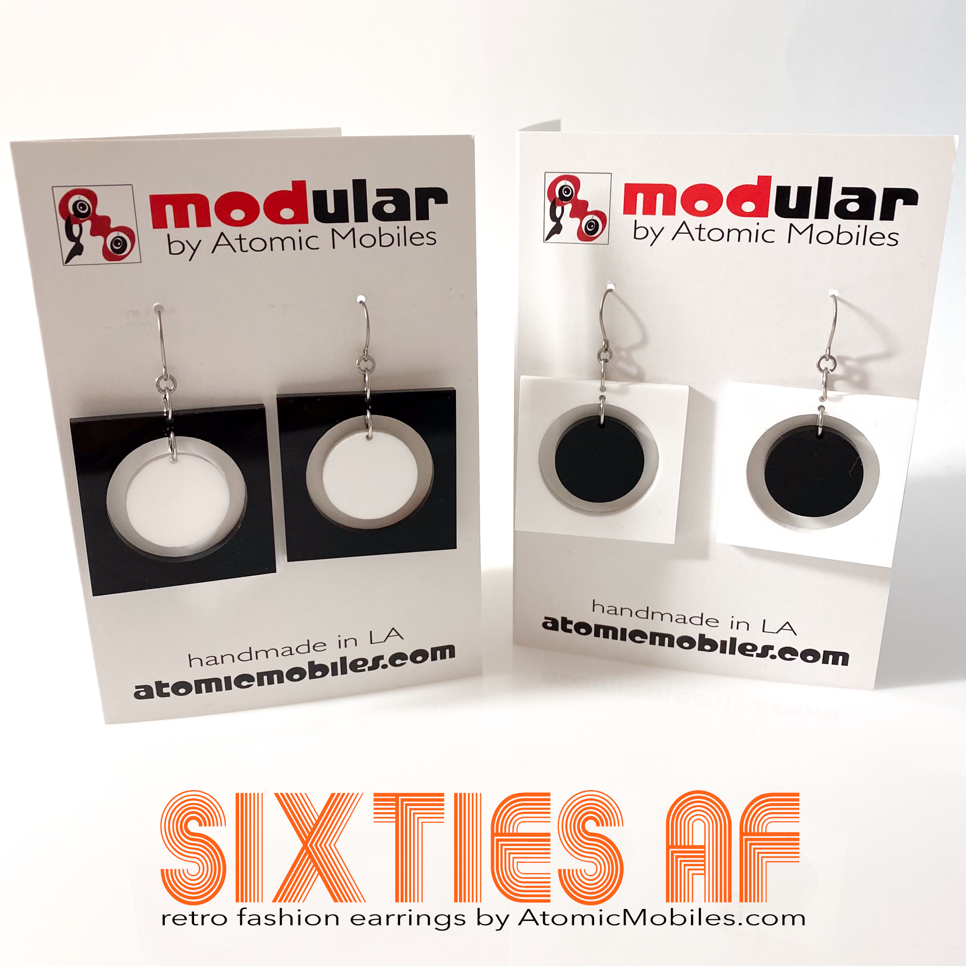 Groovy SIXTIES AF fashion statement earrings inspired by retro mid century modern 1960s style - available in 2 colorways -  by AtomicMobiles.com