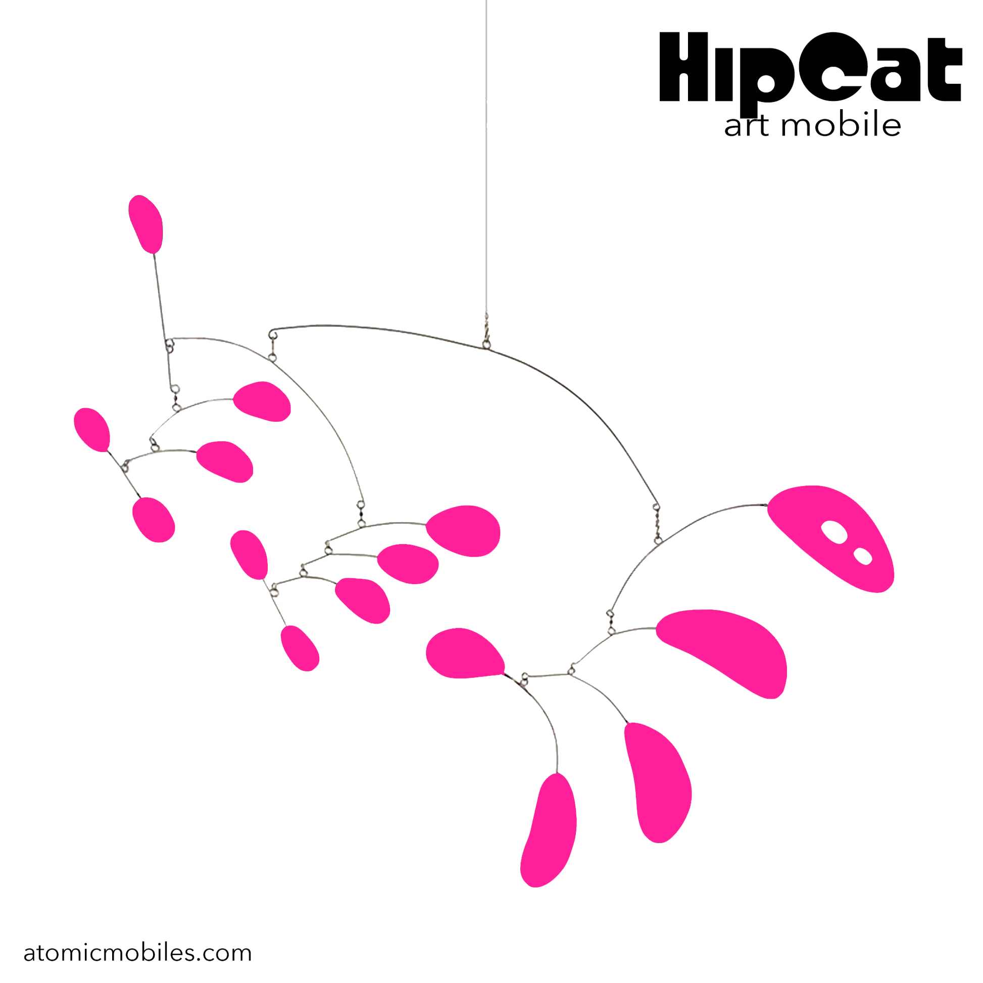 HipCat kinetic art mobile in Intense Hot Barbie Dream House Pink - hanging art mobile in MOD mid century modern style for your Barbiecore home decor by AtomicMobiles.com
