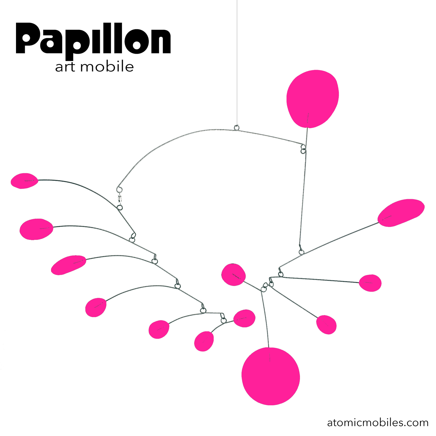 Papillon kinetic art mobile in Intense Hot Barbie Dream House Pink - hanging art mobile in MOD mid century modern style for your Barbiecore home decor by AtomicMobiles.com