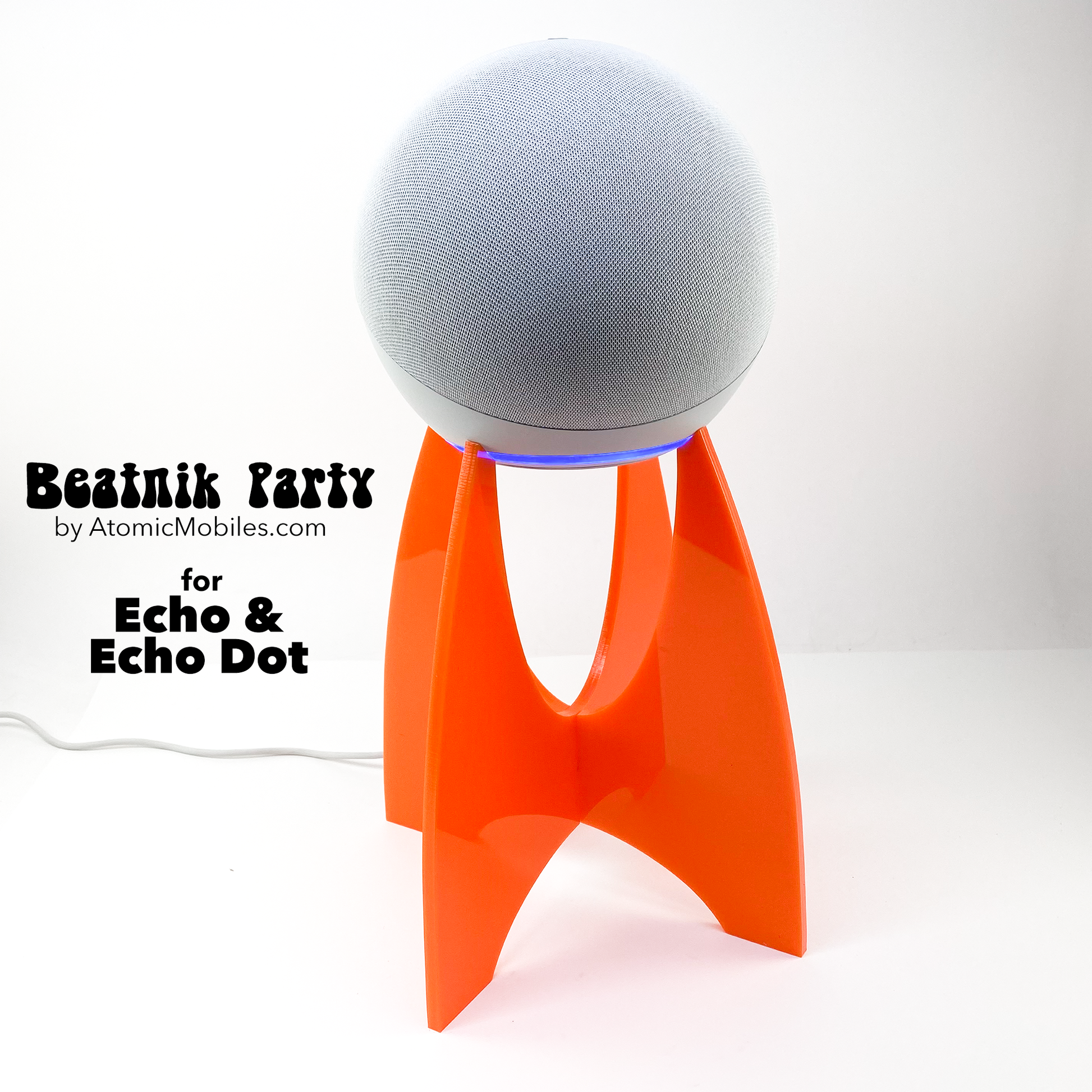 Beatnik Party Amazon Echo Stand for 4th and 5th Gen Echo - orange stand shown - by AtomicMobiles.com