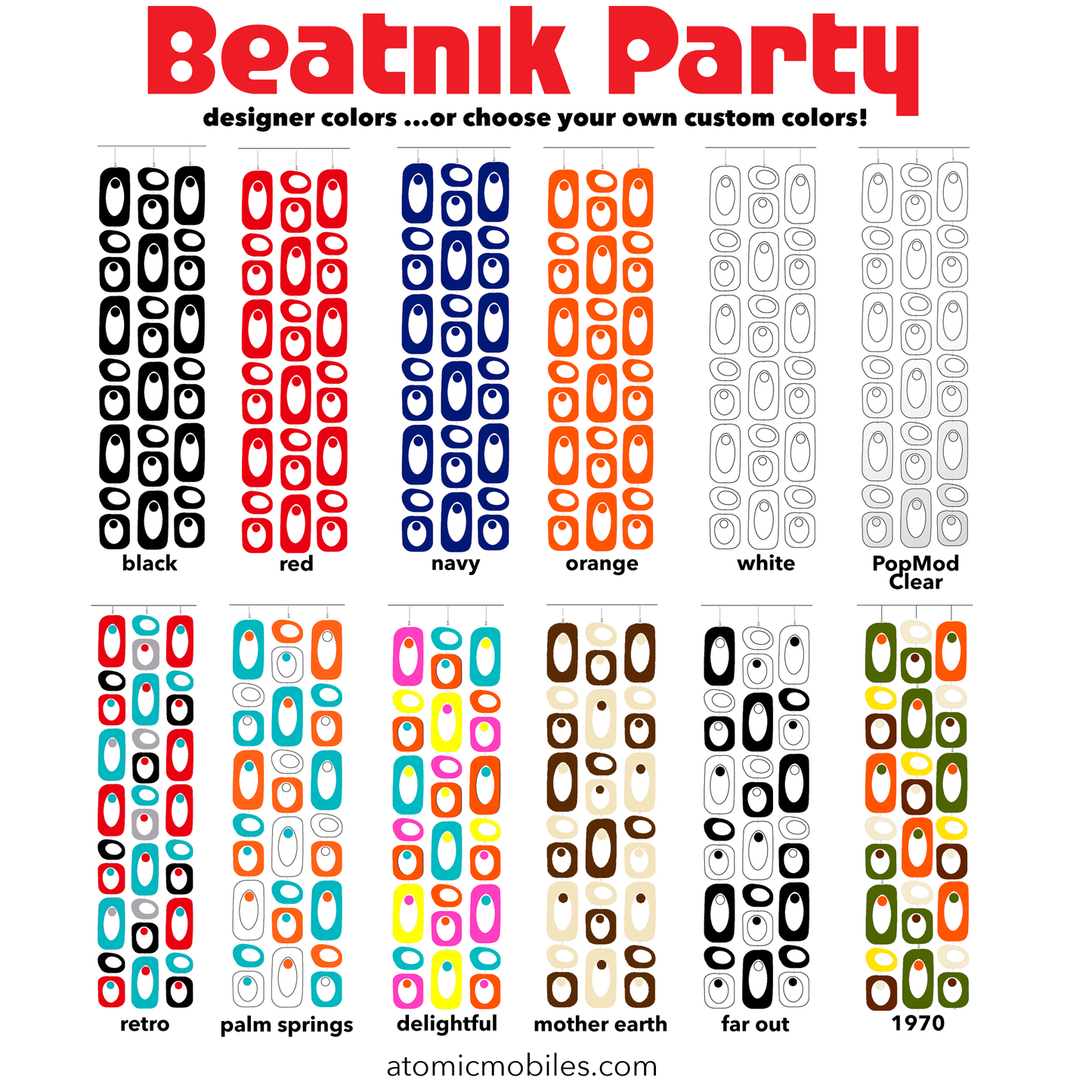 Beatnik Party Retro Room Divider Kits by AtomicMobiles.com in 12 Designer Color Selections