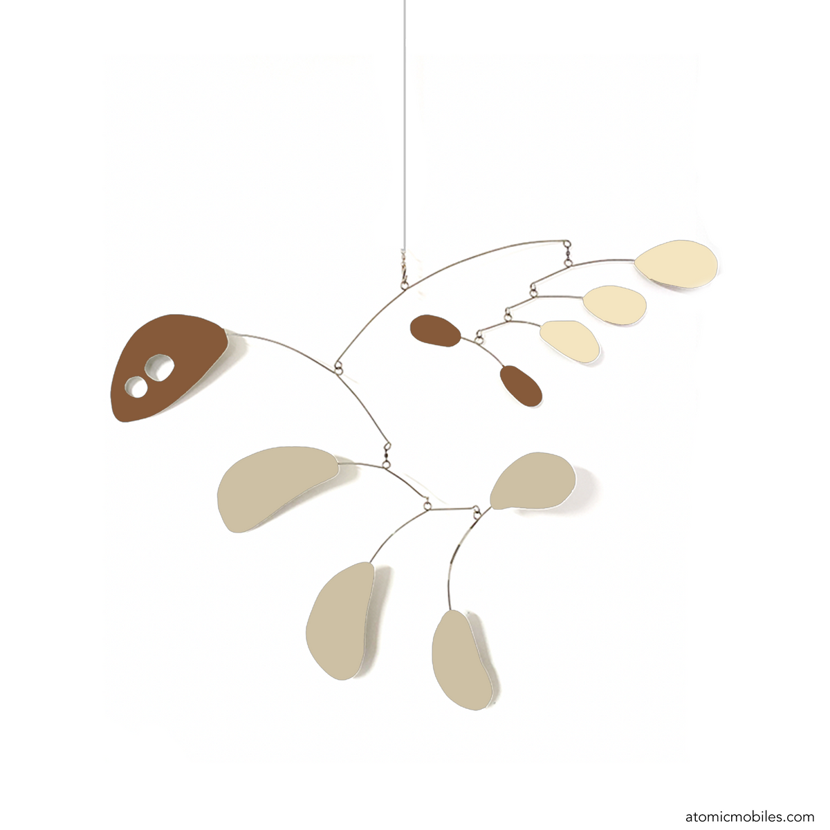 ModCat Mid Century Modern Kinetic Hanging Art Mobile in shades of tan beige and brown by AtomicMobiles.com