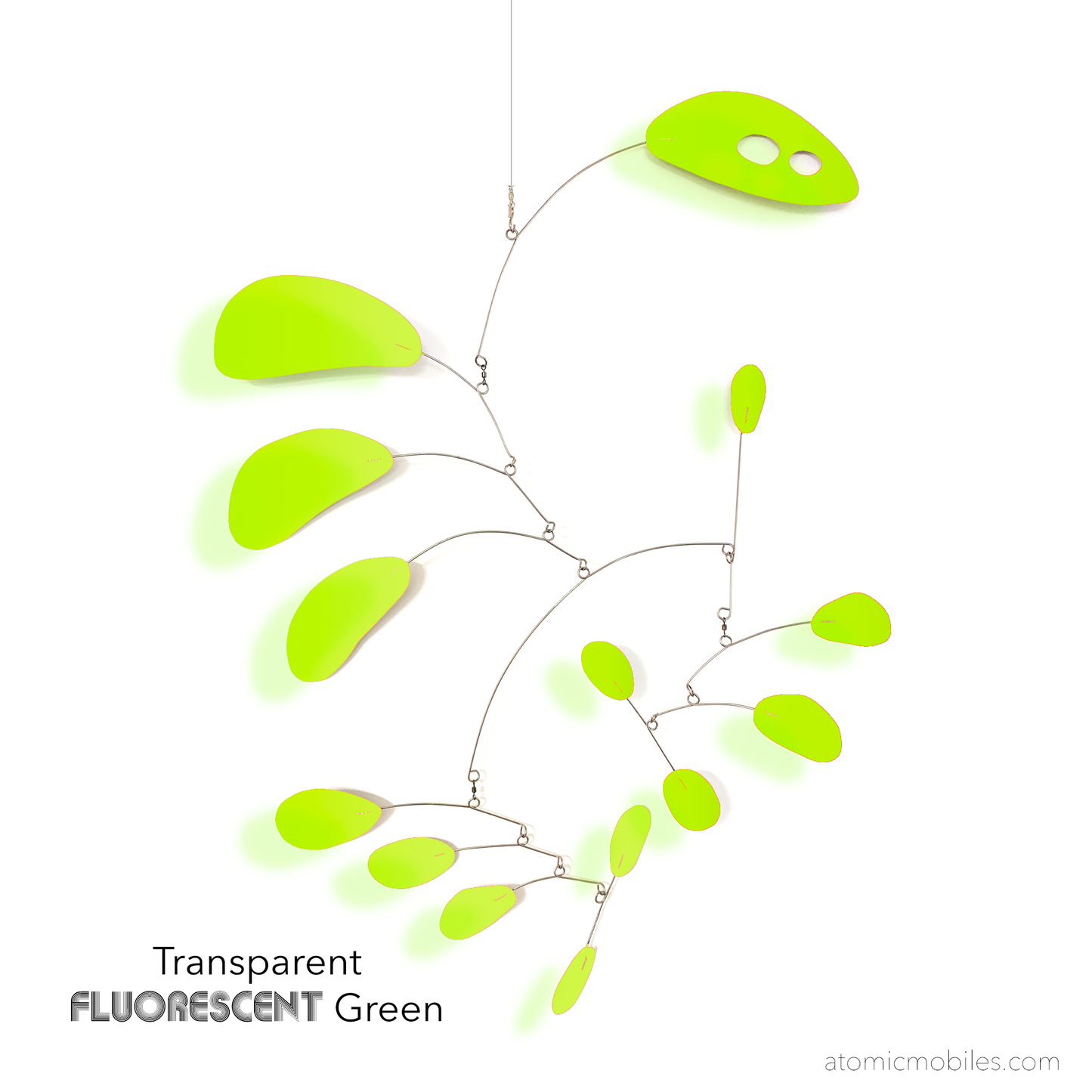 GrooveCats: CoolCat mid century modern hanging art mobile in clear transparent plexiglass acrylic neon fluorescent green - by AtomicMobiles.com