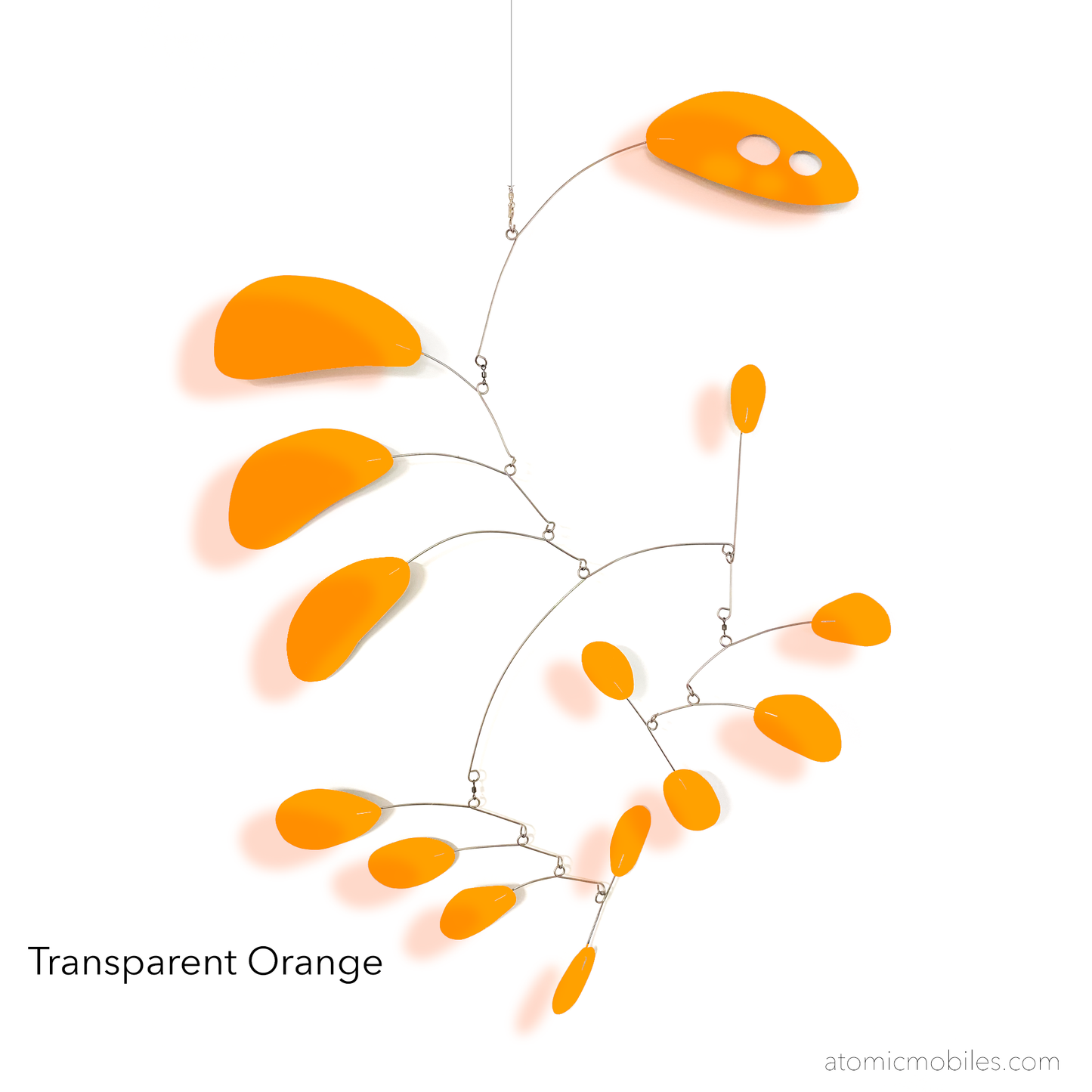 GrooveCats: CoolCat mid century modern hanging art mobile in clear transparent plexiglass acrylic orange - by AtomicMobiles.com